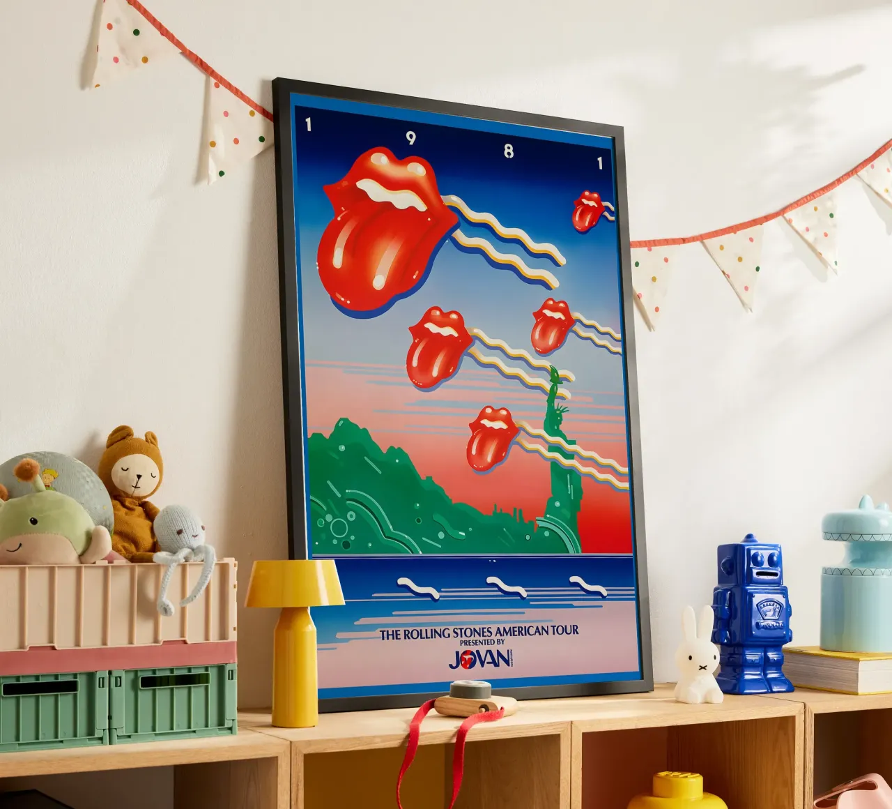 The Rolling Stones Mick Jagger 1981 American Tour poster con telaio in legno da DGUnder