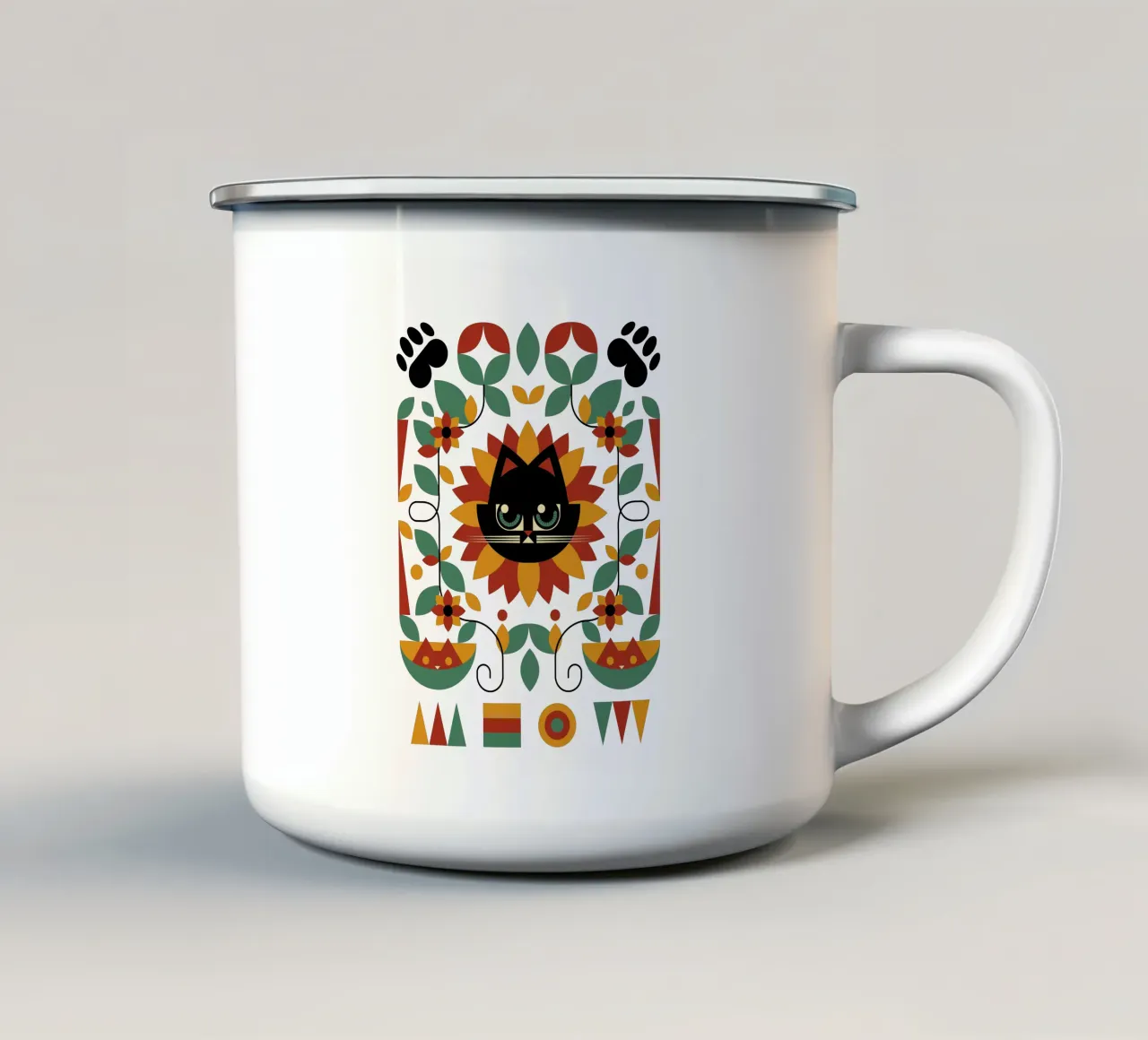 Bauhaus Spring Cat Sunflower tazza in smalto da Tobe Fonseca