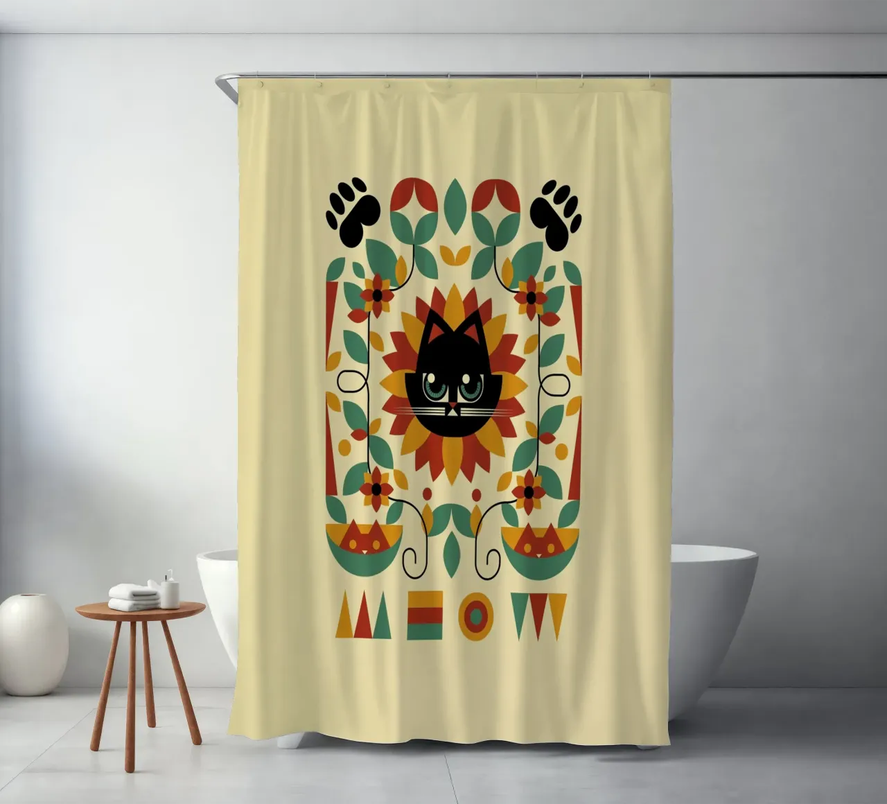 Bauhaus Spring Cat Sunflower rideau de douche de Tobe Fonseca