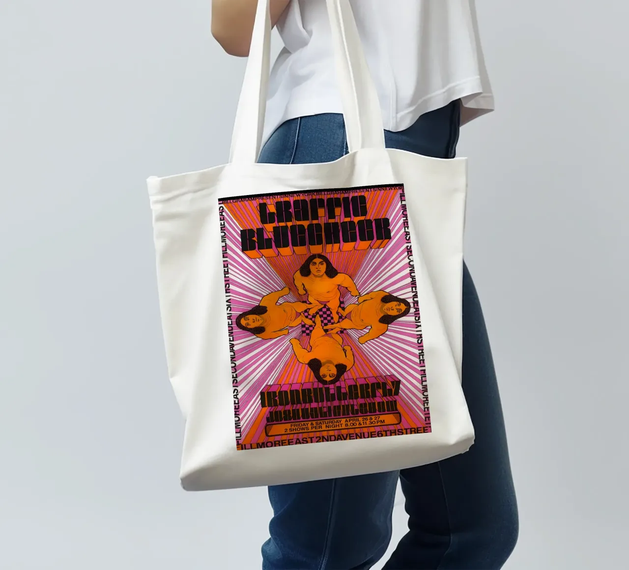 Traffic Concert Poster 1968 Blue Cheer Vintage Fillmore tote bag by DGUnder