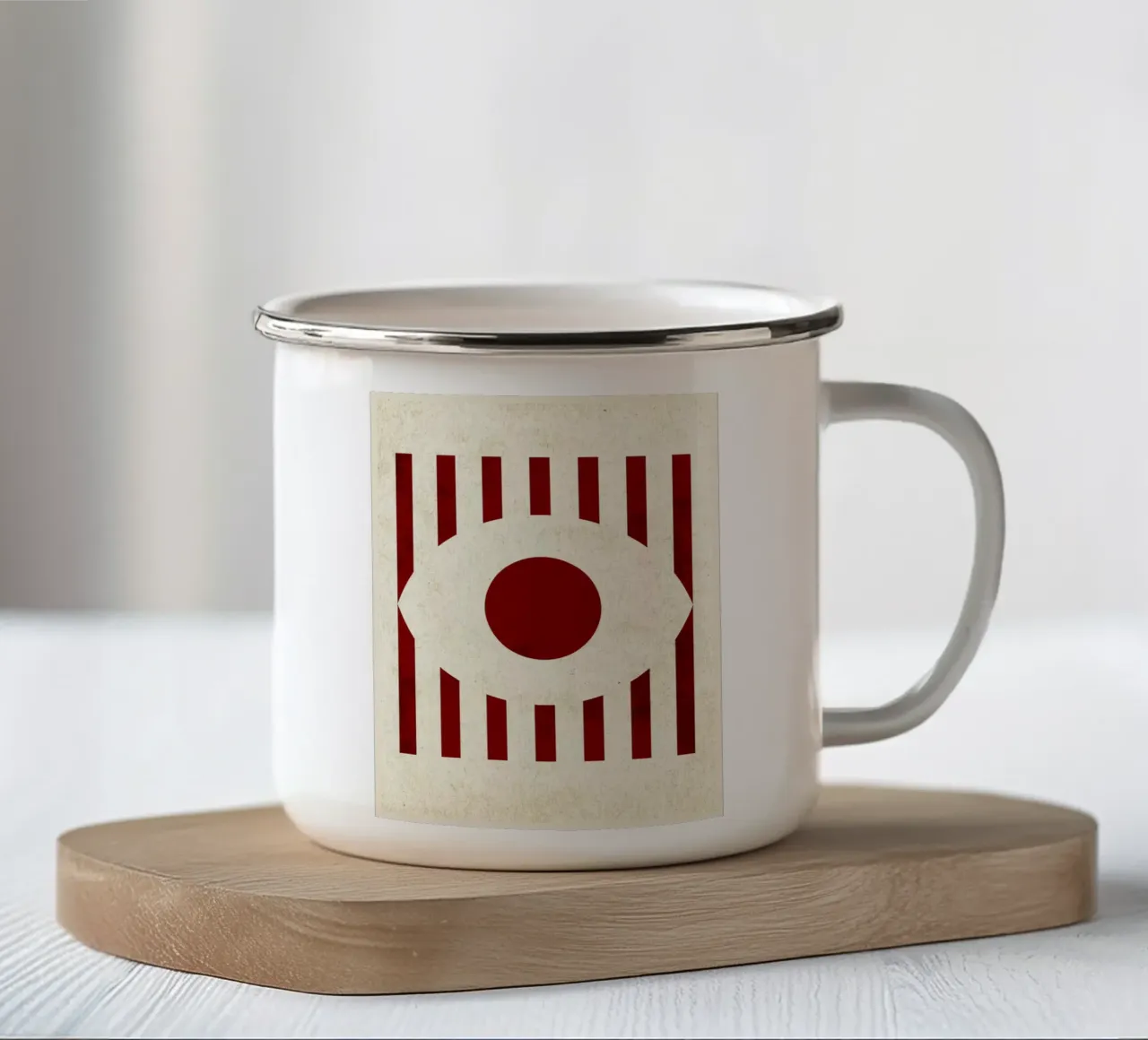 Design minimalista degli occhi con strisce rosse tazza in smalto da Jason Studio