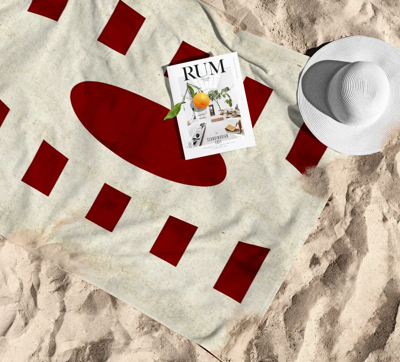 Design minimalista degli occhi con strisce rosse telo mare da Jason Studio