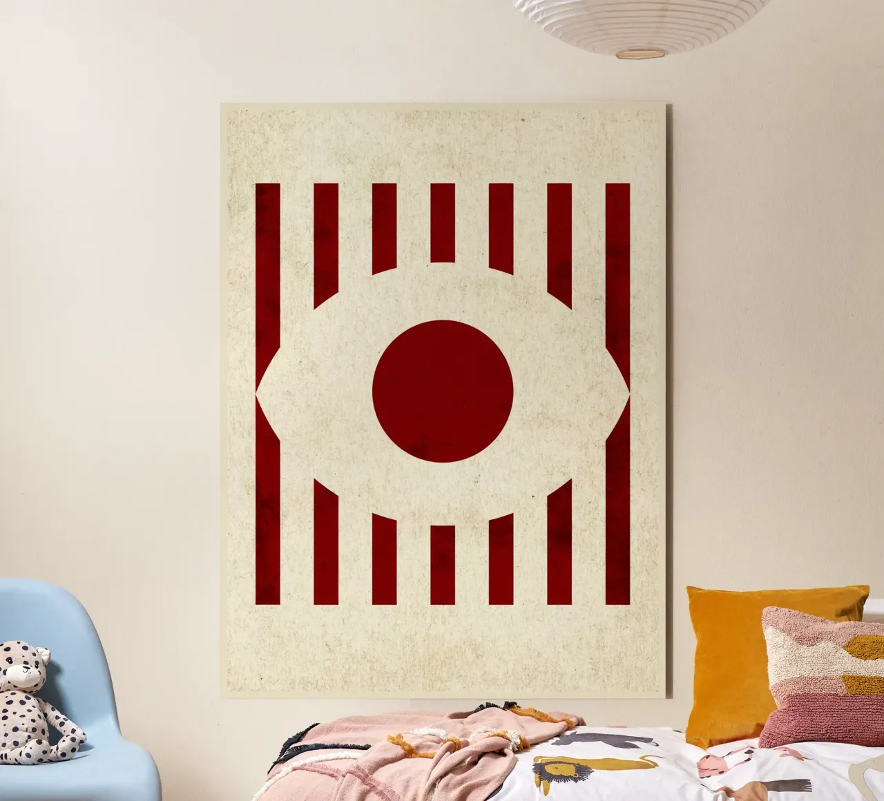 Design minimalista degli occhi con strisce rosse alluminio dibond da Jason Studio