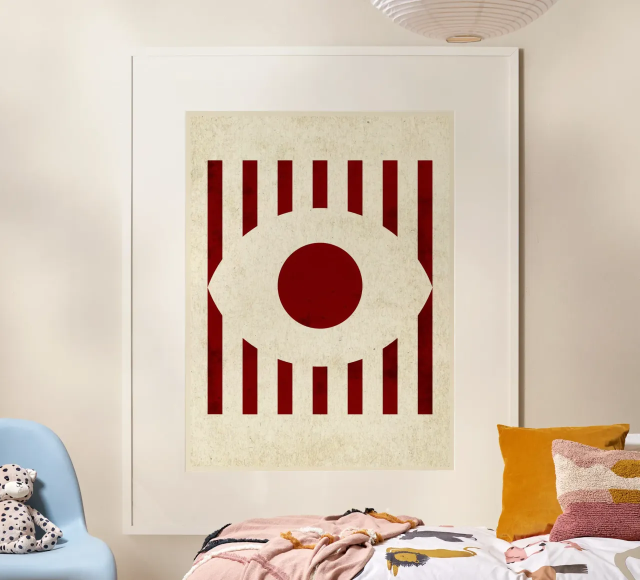 Design minimalista degli occhi con strisce rosse poster da Jason Studio