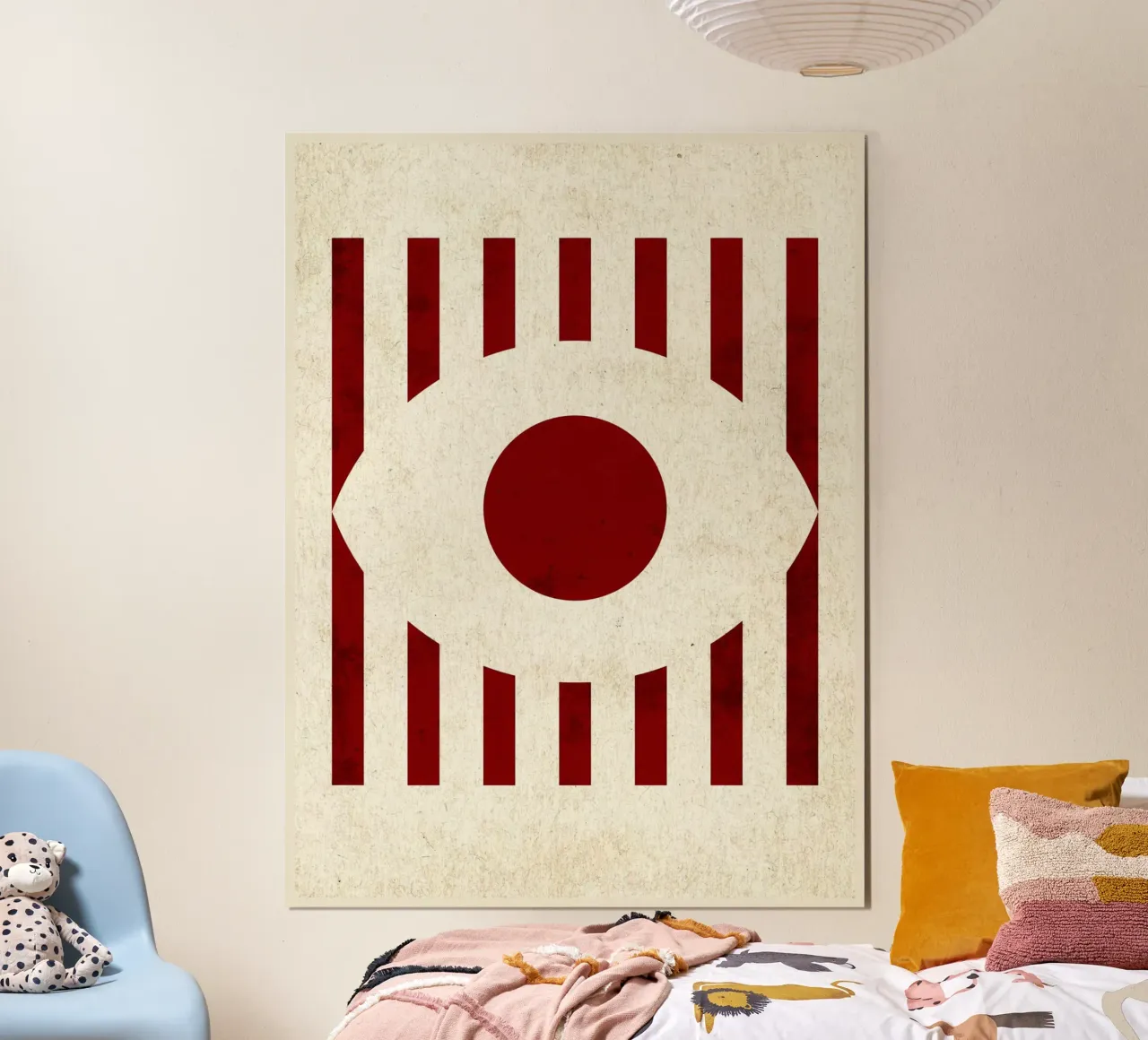 Design minimalista degli occhi con strisce rosse poster da Jason Studio