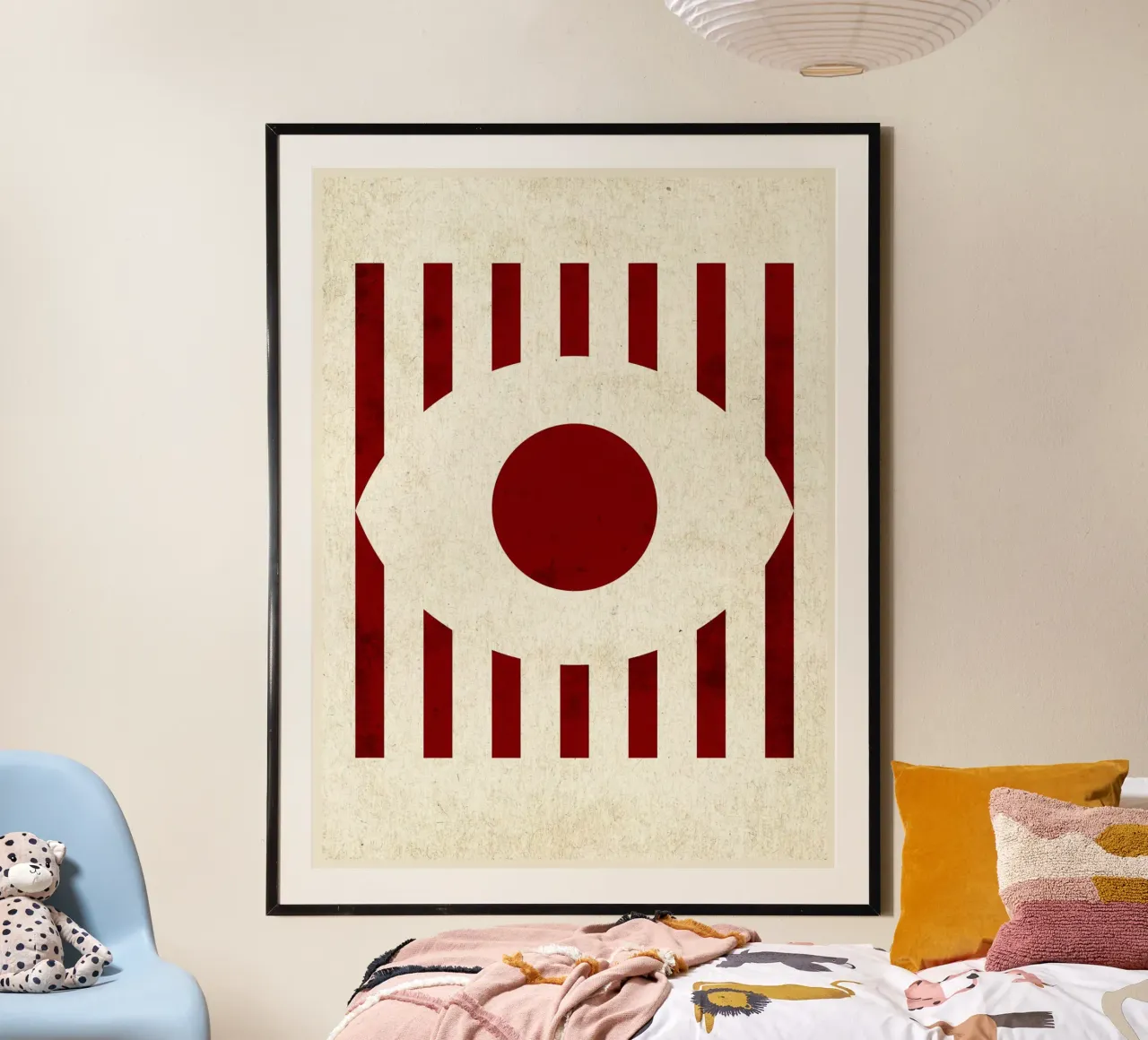 Design minimalista degli occhi con strisce rosse poster da Jason Studio