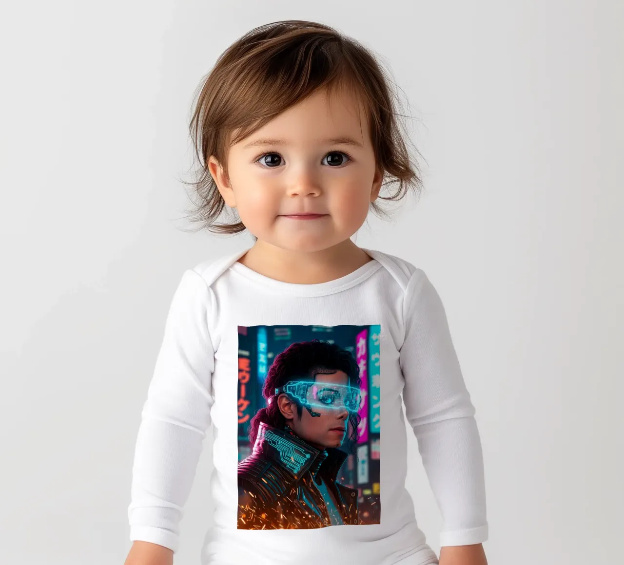 Michael Jackson - Cyber Punk art (2) long-sleeve baby romper by Lembayung art