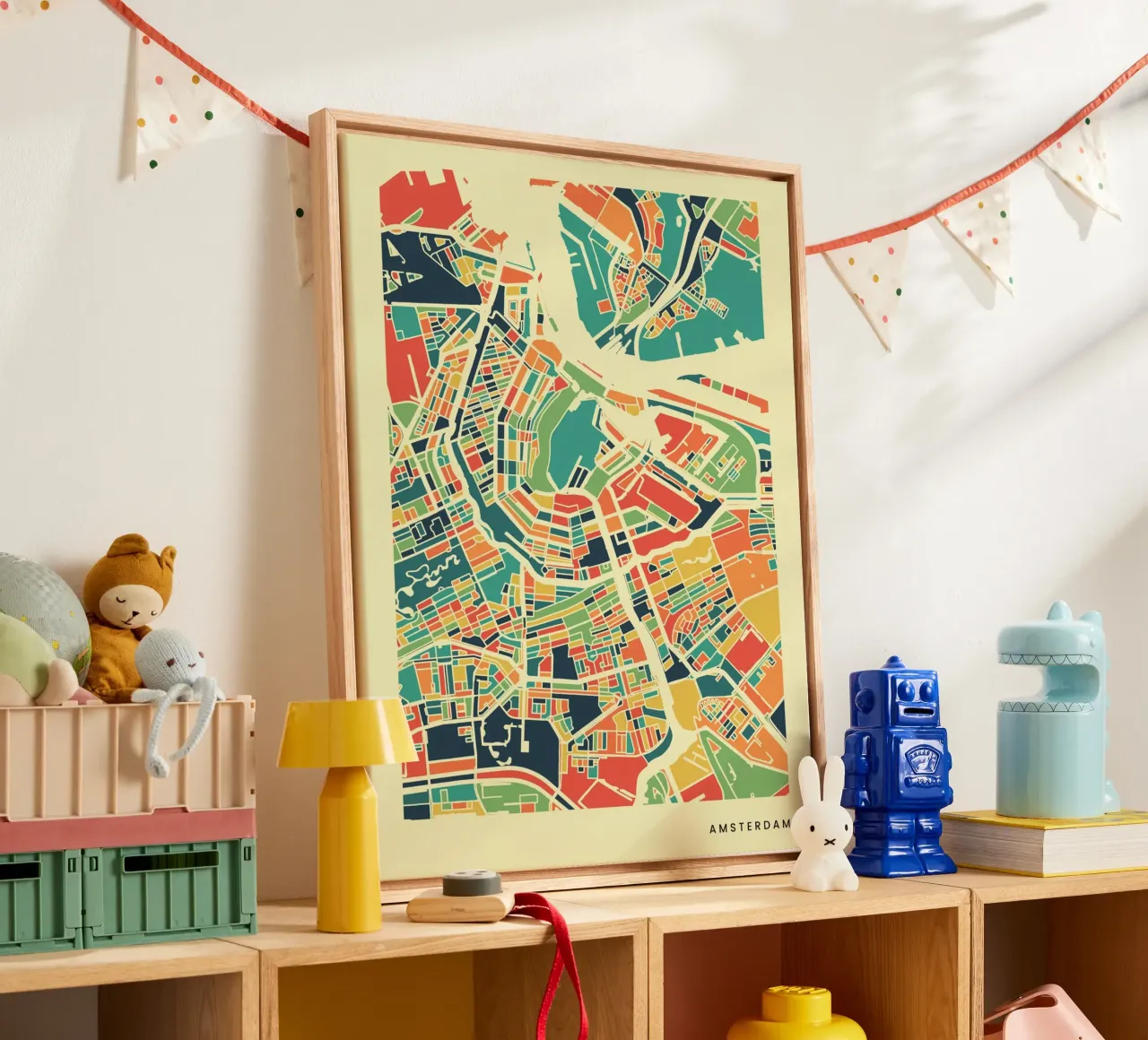 Amsterdam kleurrijke Retro kaart canvas met Baklijst van neatmaps.co