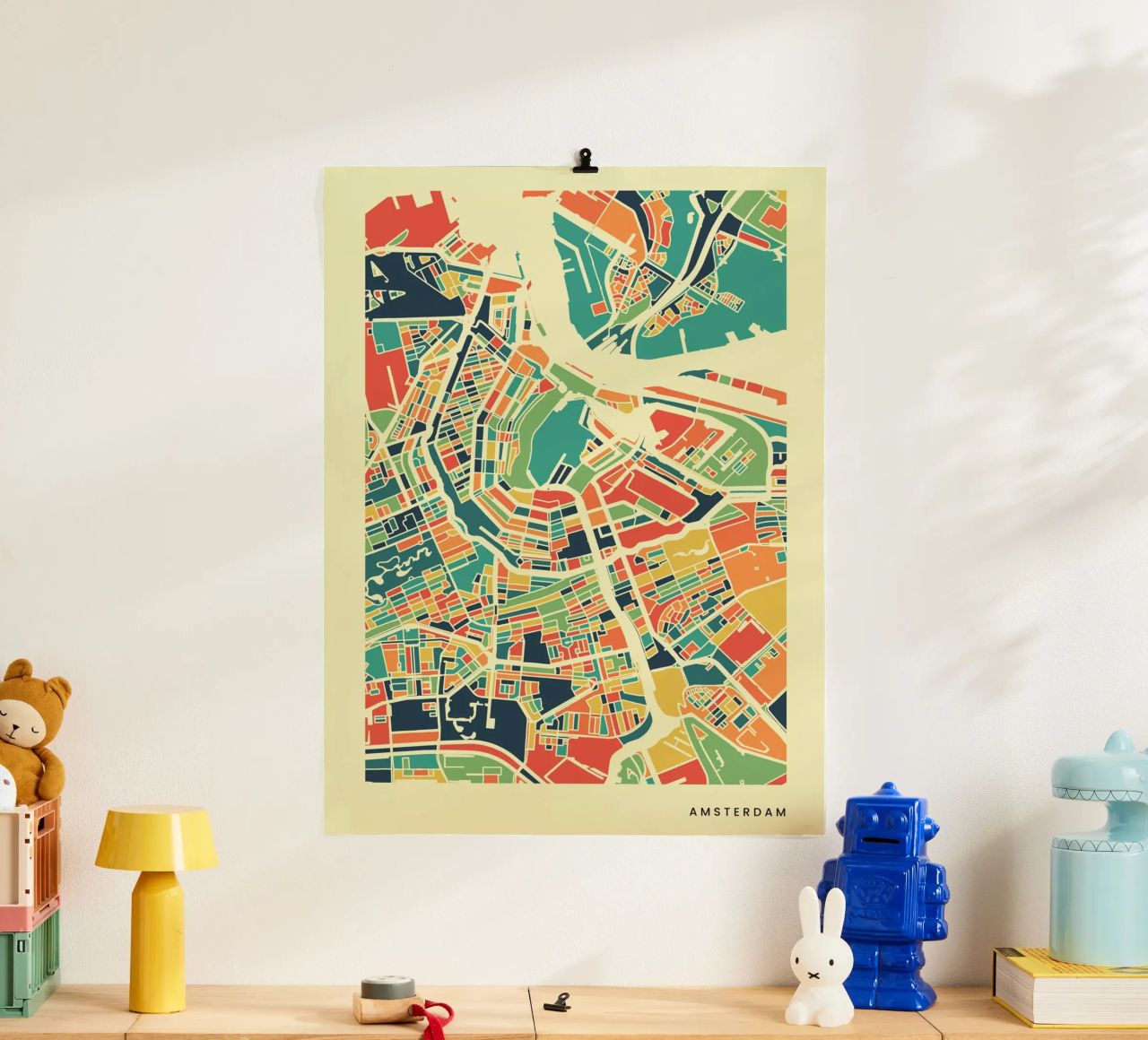 Mappa retrò colorata di Amsterdam poster da neatmaps.co