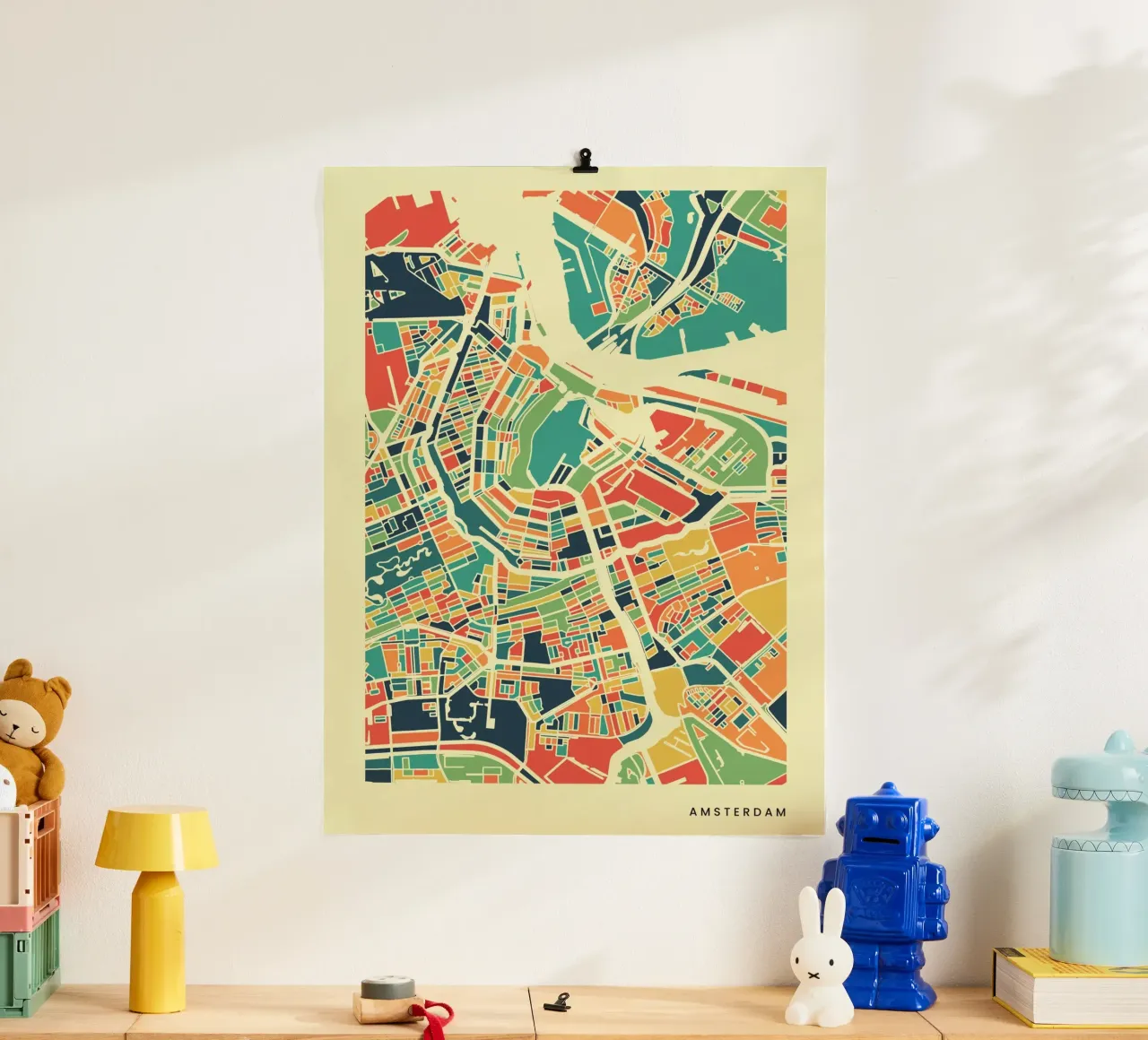Mappa retrò colorata di Amsterdam poster da neatmaps.co