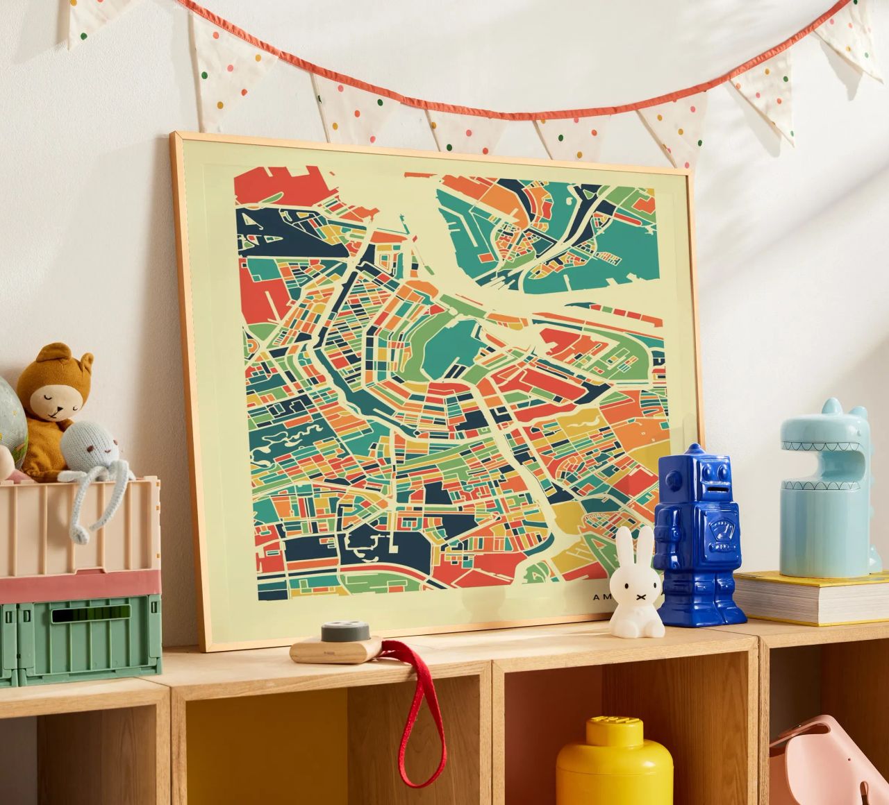Mappa retrò colorata di Amsterdam poster da neatmaps.co