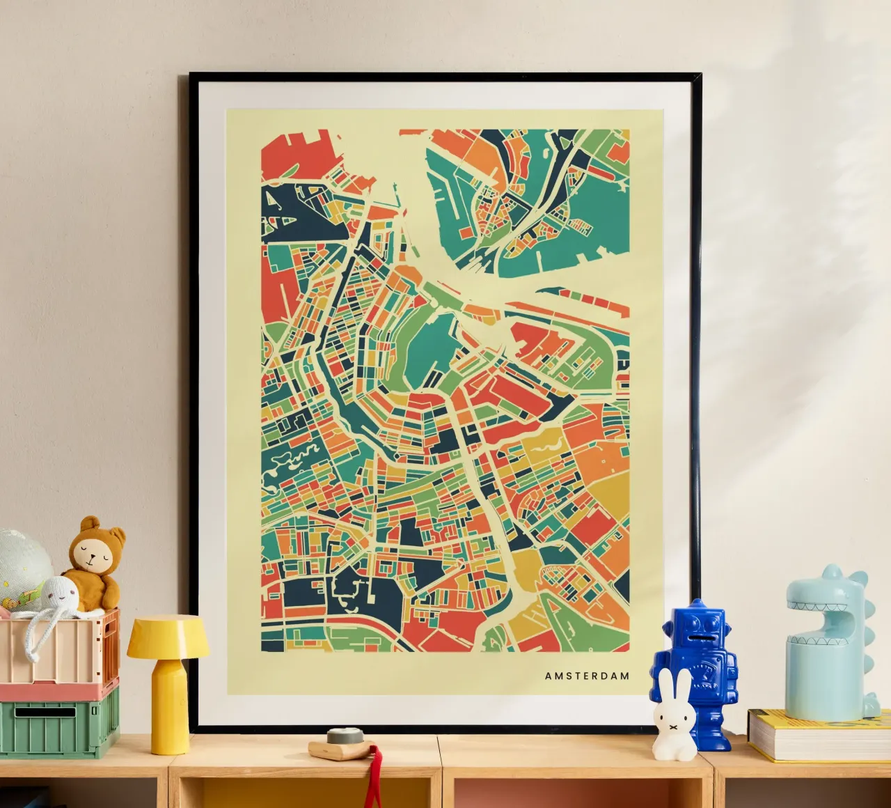 Mappa retrò colorata di Amsterdam poster da neatmaps.co