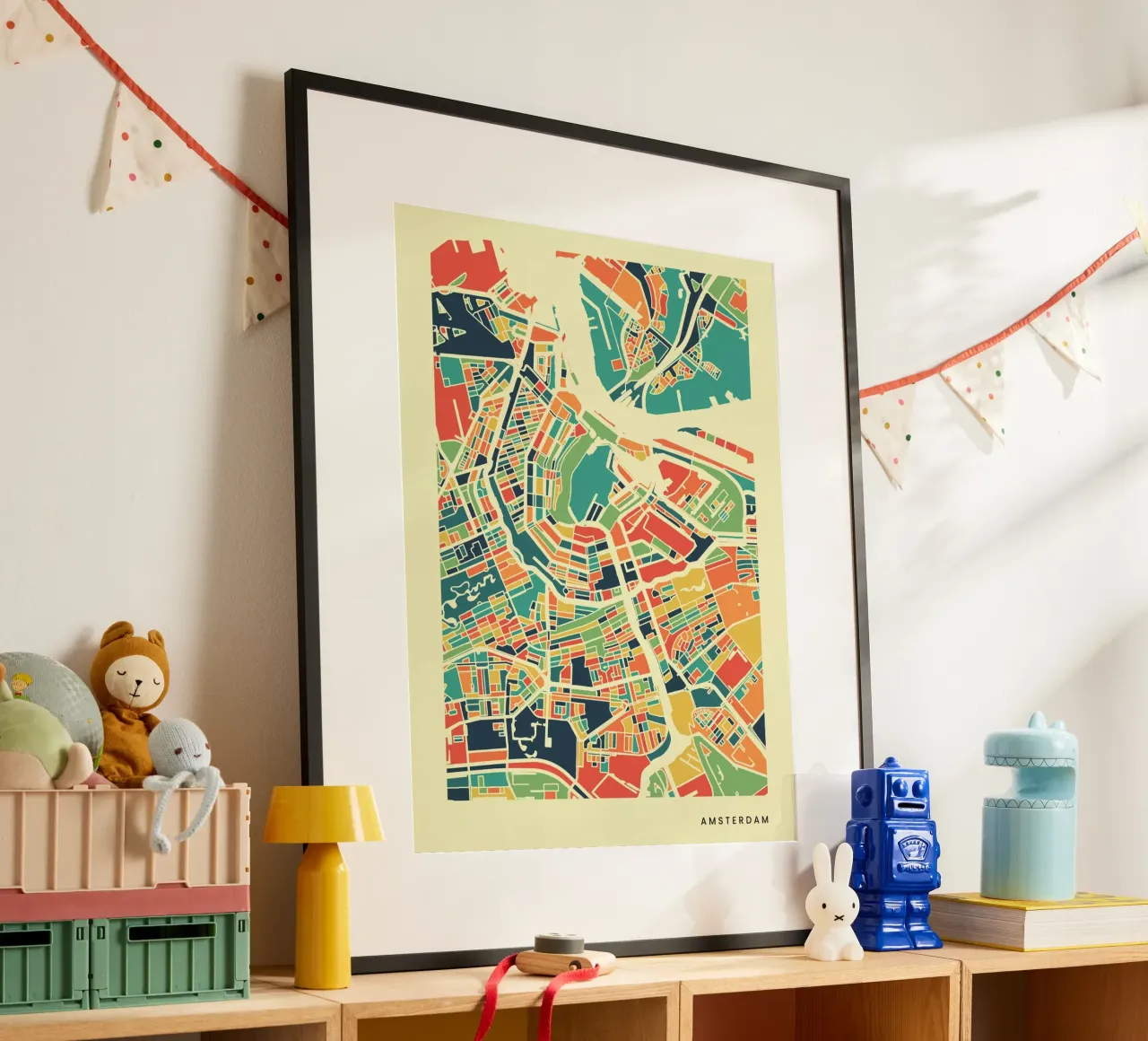 Mappa retrò colorata di Amsterdam poster da neatmaps.co