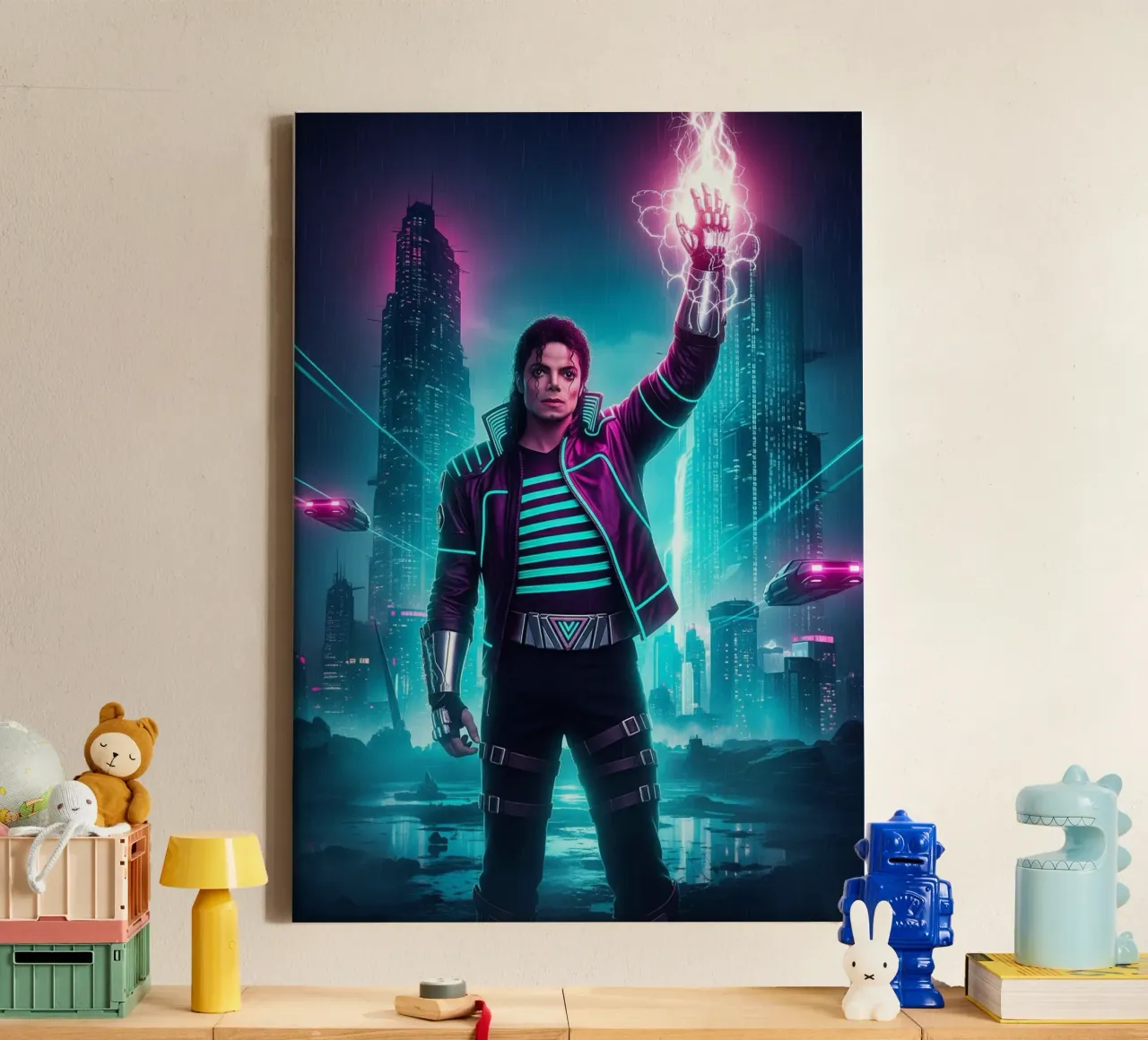 Michael Jackson - Cyber Punk art style (4) canvas with Floater frame by Lembayung art