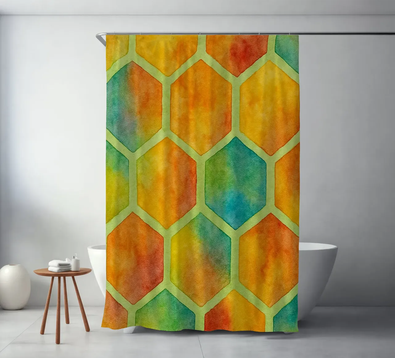 bee hive abstract drawing ilustration shower curtain by Permatax