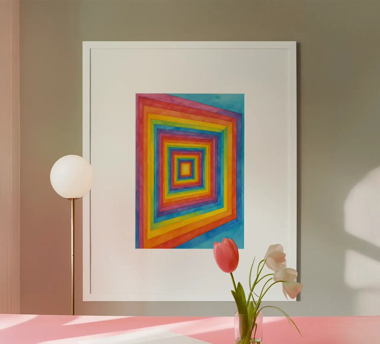 Disegno astratto di corridoio a forma di scatola poster con telaio in legno da Permatax