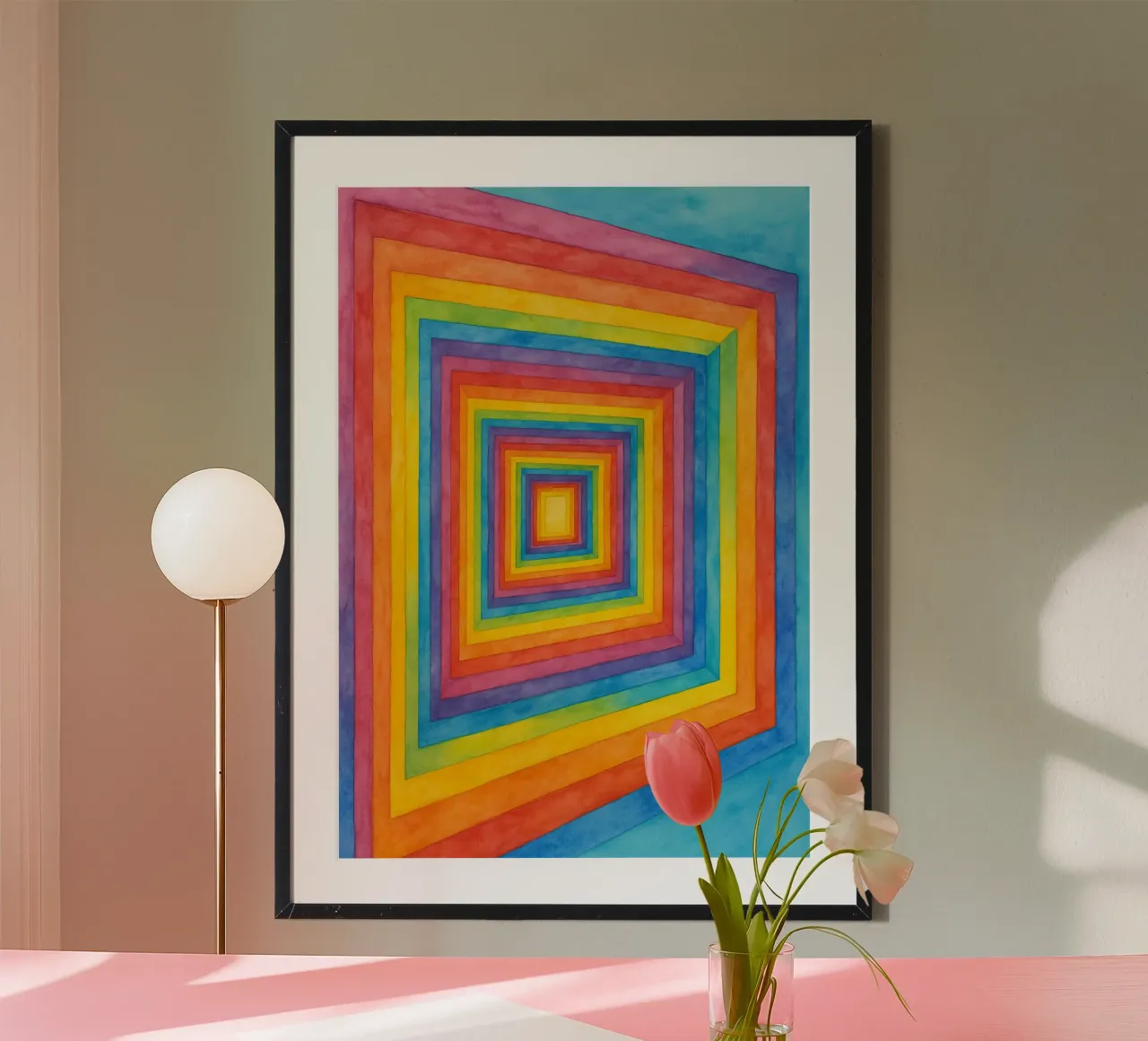 Disegno astratto di corridoio a forma di scatola poster con telaio in legno da Permatax