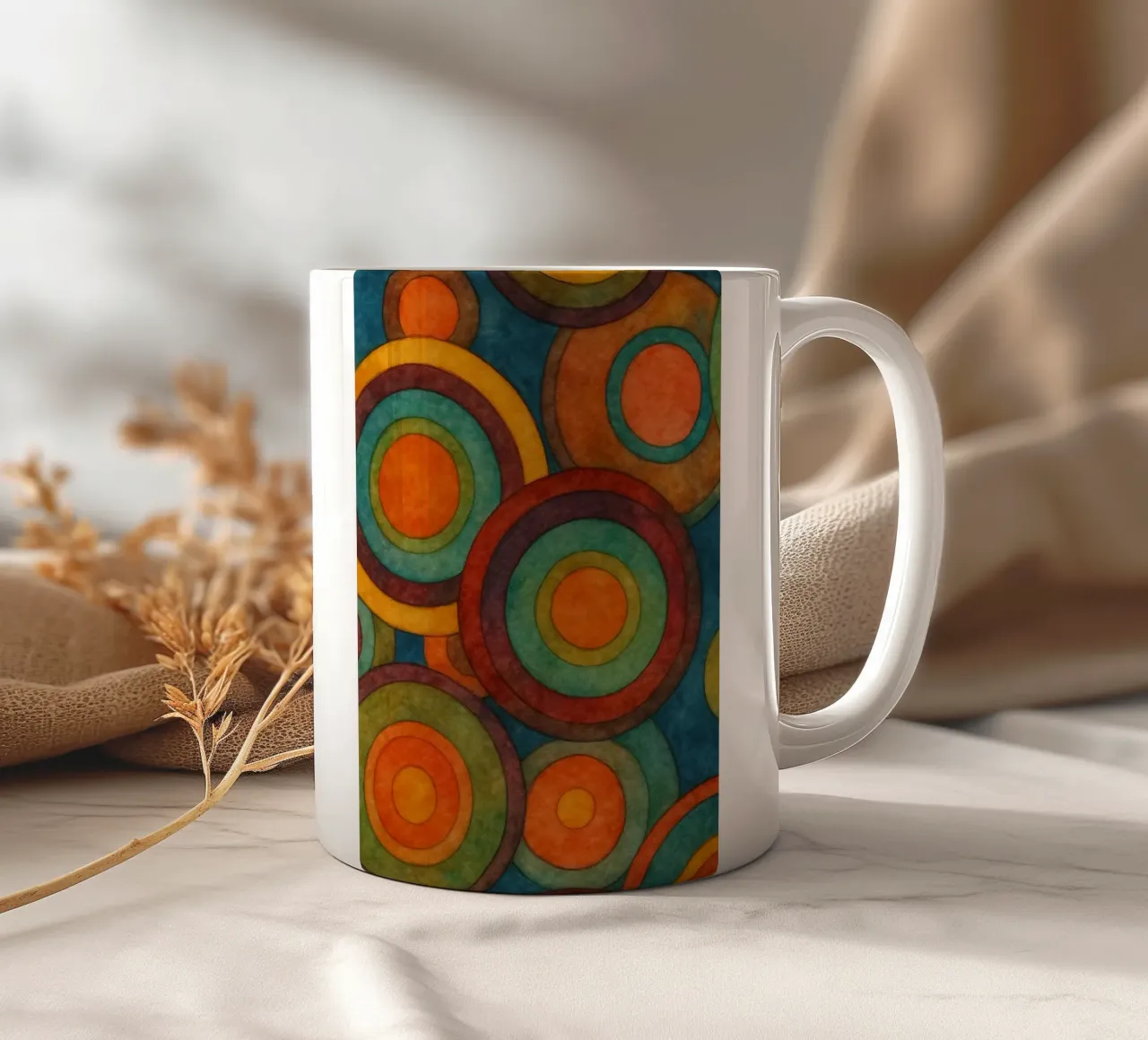 Circle drawing ilustration ceramic mug by Permatax