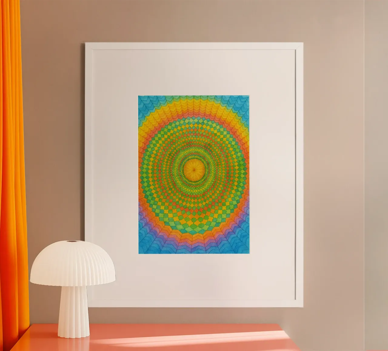 cerchio sole disegno astratto ilustrazione poster con telaio in legno da Permatax