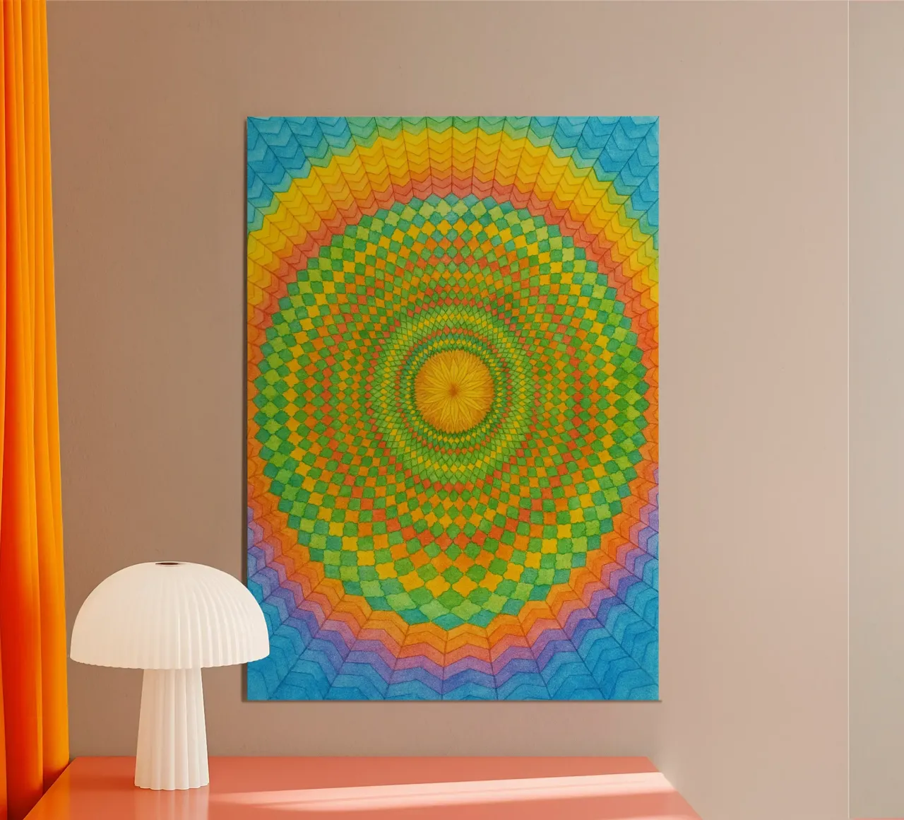 cerchio sole disegno astratto ilustrazione poster con telaio in legno da Permatax