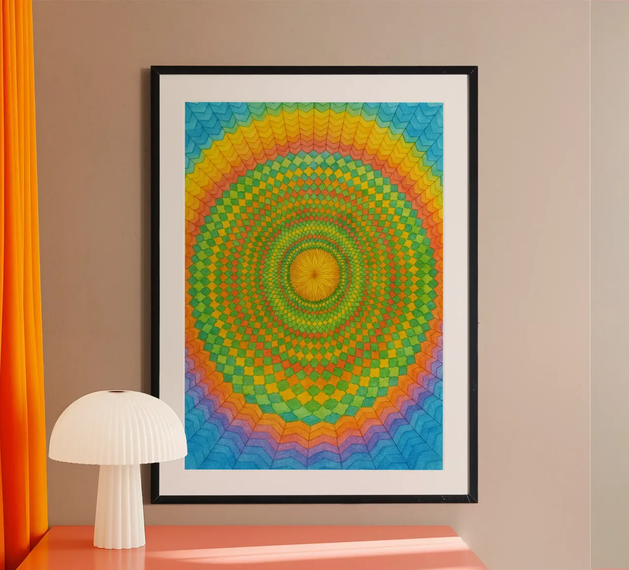 cerchio sole disegno astratto ilustrazione poster con telaio in legno da Permatax