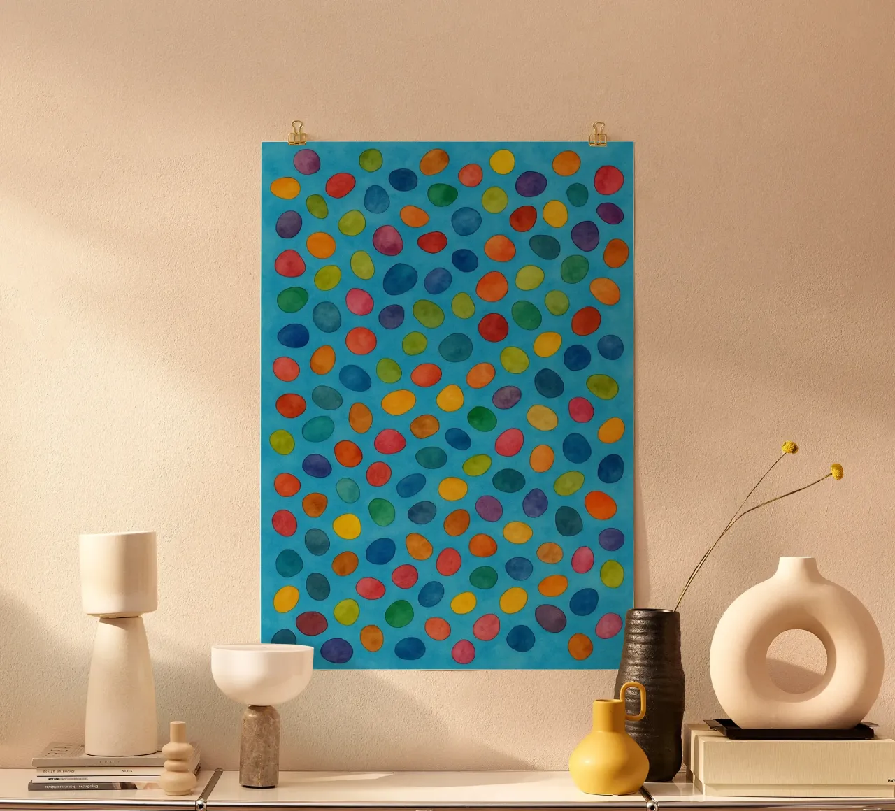 corallo colorfull disegno astratto ilustrazione poster con telaio in legno da Permatax