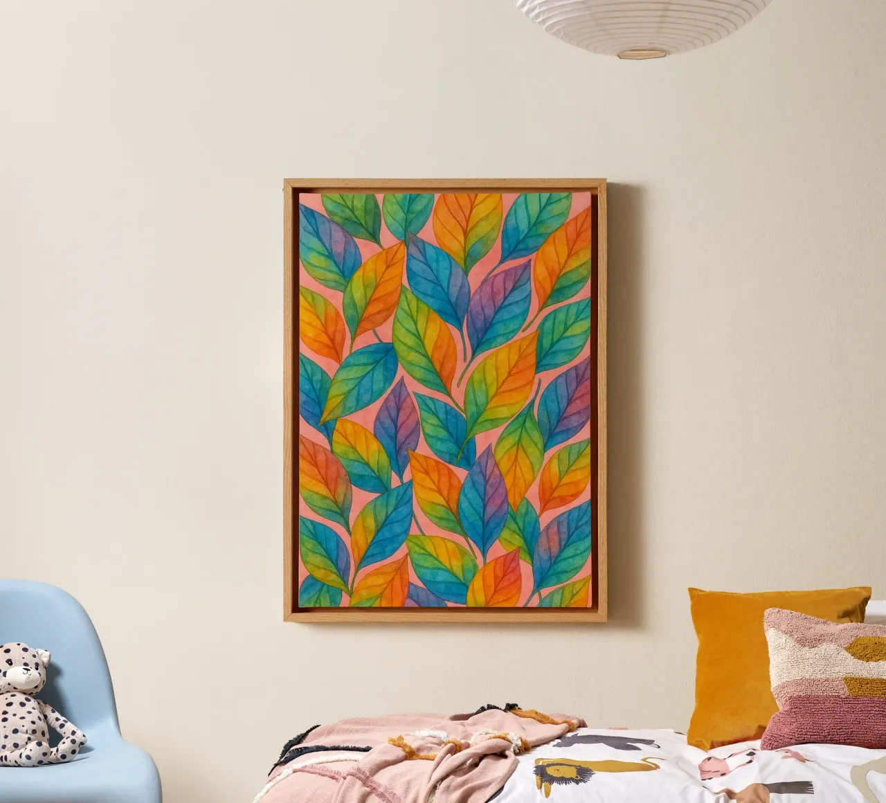blad kleurige abstracte tekening ilustratie canvas met Baklijst van Permatax