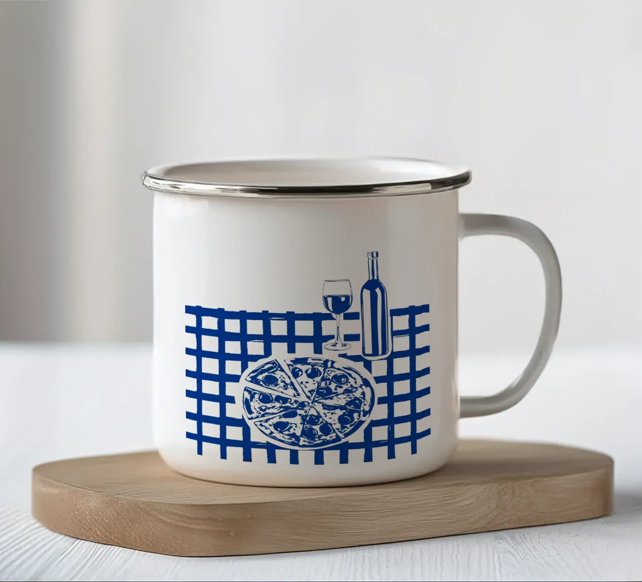Pizza & Wine Party Doodle – Foodie Art Print enamel mug by EDMPROJECT
