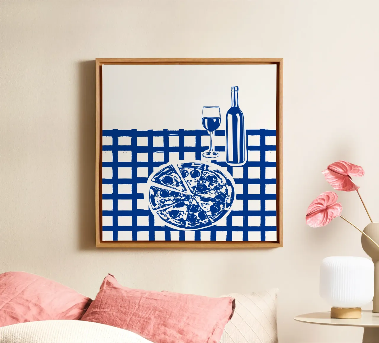 Pizza & Wijnfeest Doodle - Foodie-kunstdruk canvas met Baklijst van EDMPROJECT