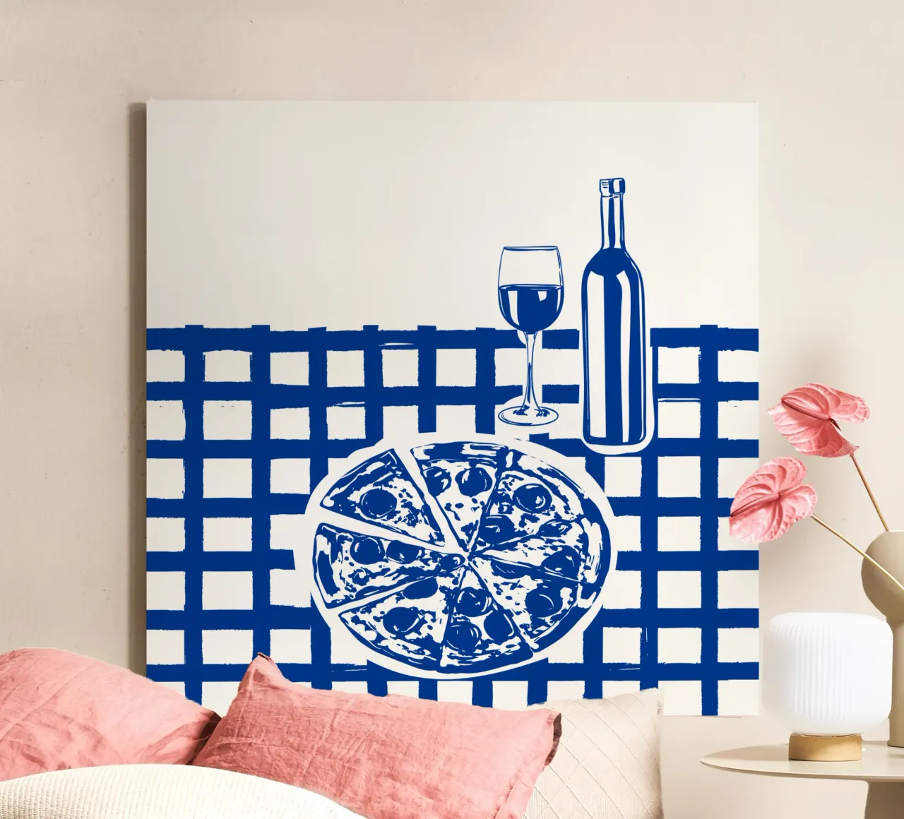 Pizza & Wijnfeest Doodle - Foodie-kunstdruk canvas met Baklijst van EDMPROJECT
