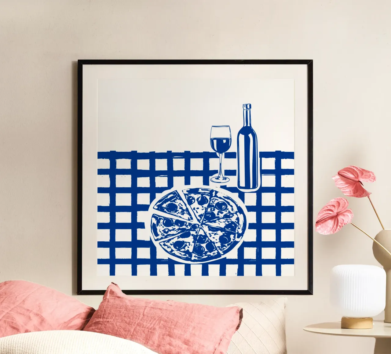 Pizza & Wijnfeest Doodle - Foodie-kunstdruk poster van EDMPROJECT