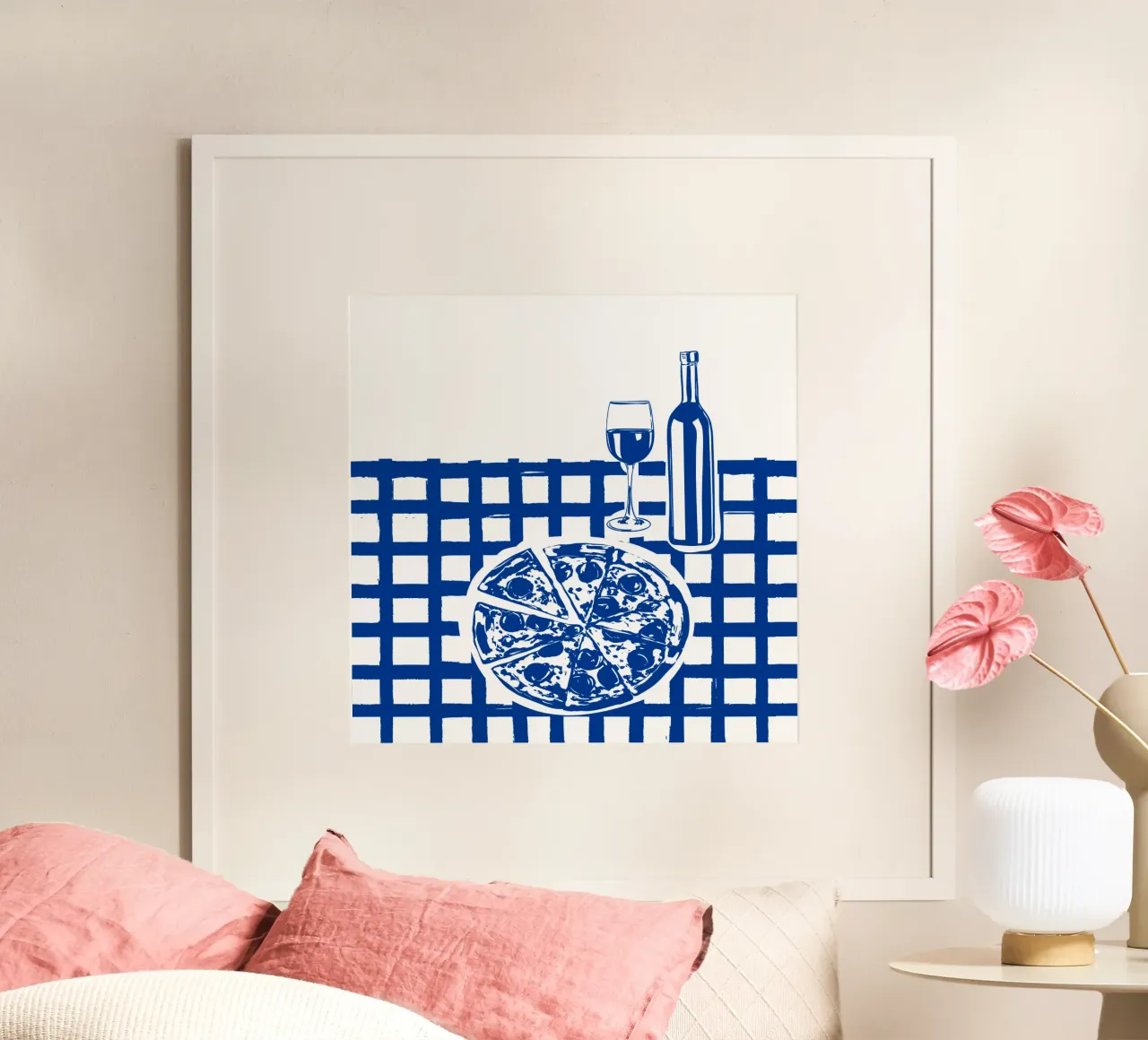 Pizza & Wijnfeest Doodle - Foodie-kunstdruk poster van EDMPROJECT