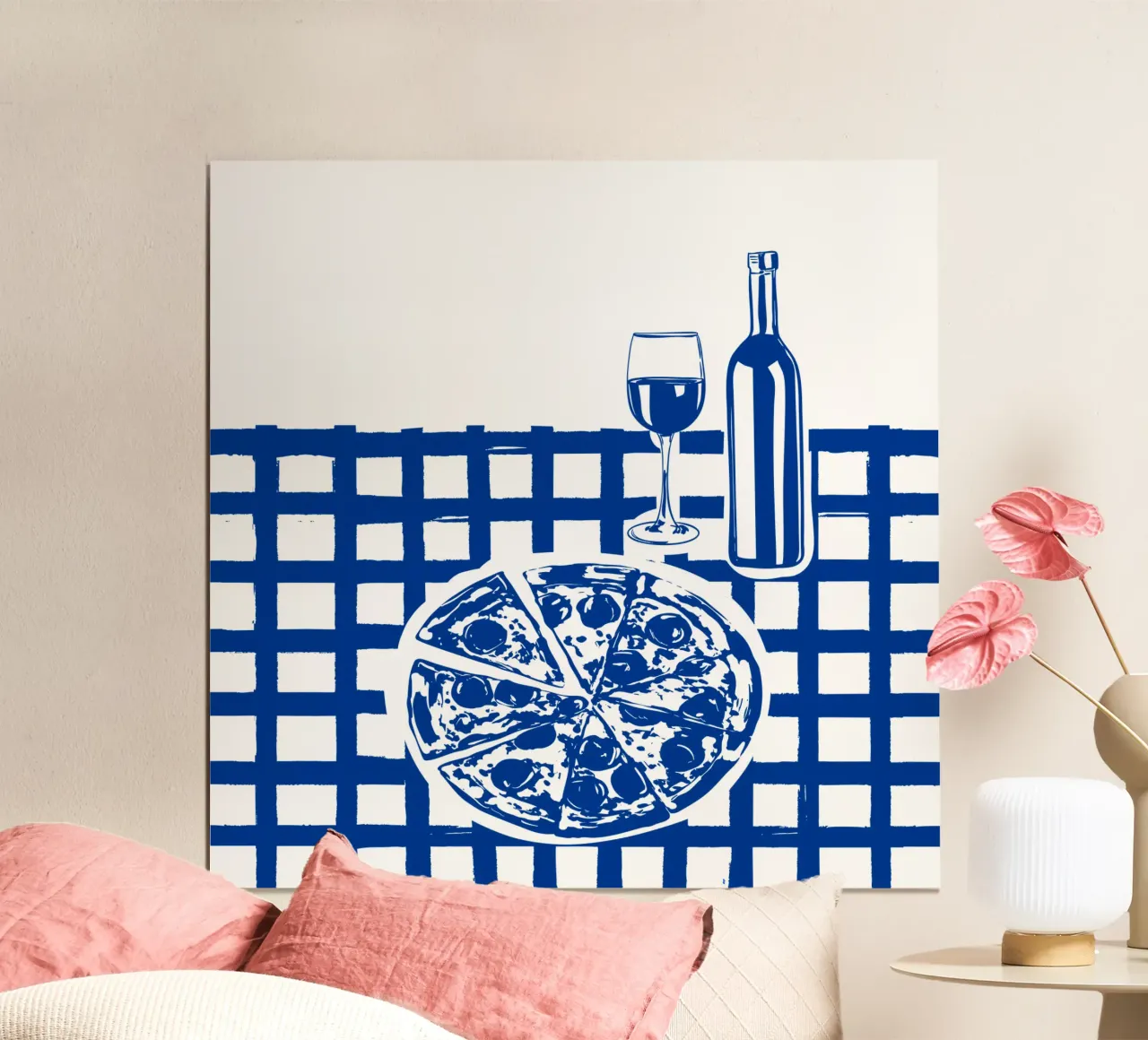 Pizza & Wijnfeest Doodle - Foodie-kunstdruk poster van EDMPROJECT