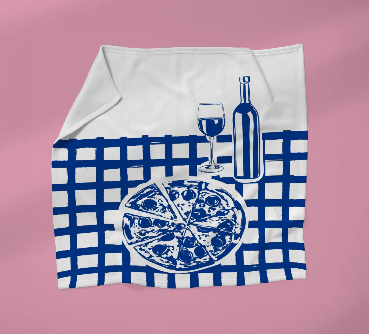 Pizza & Wine Party Doodle – Foodie Art Print fleece blanket by EDMPROJECT