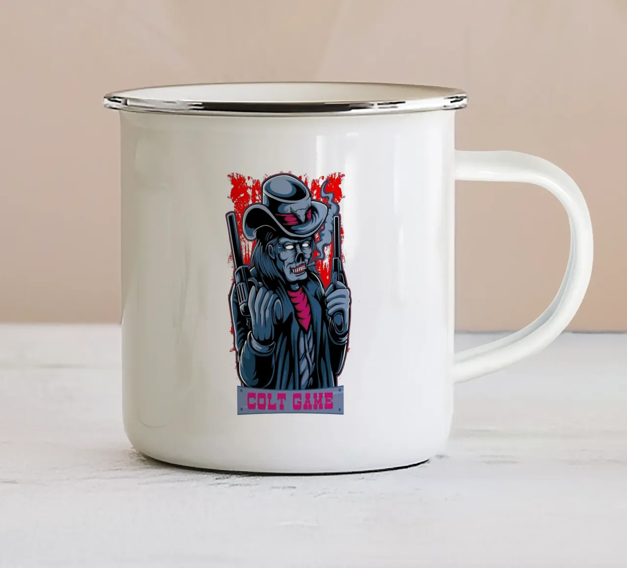 Illustrazione del gioco della Colt tazza in smalto da Cute