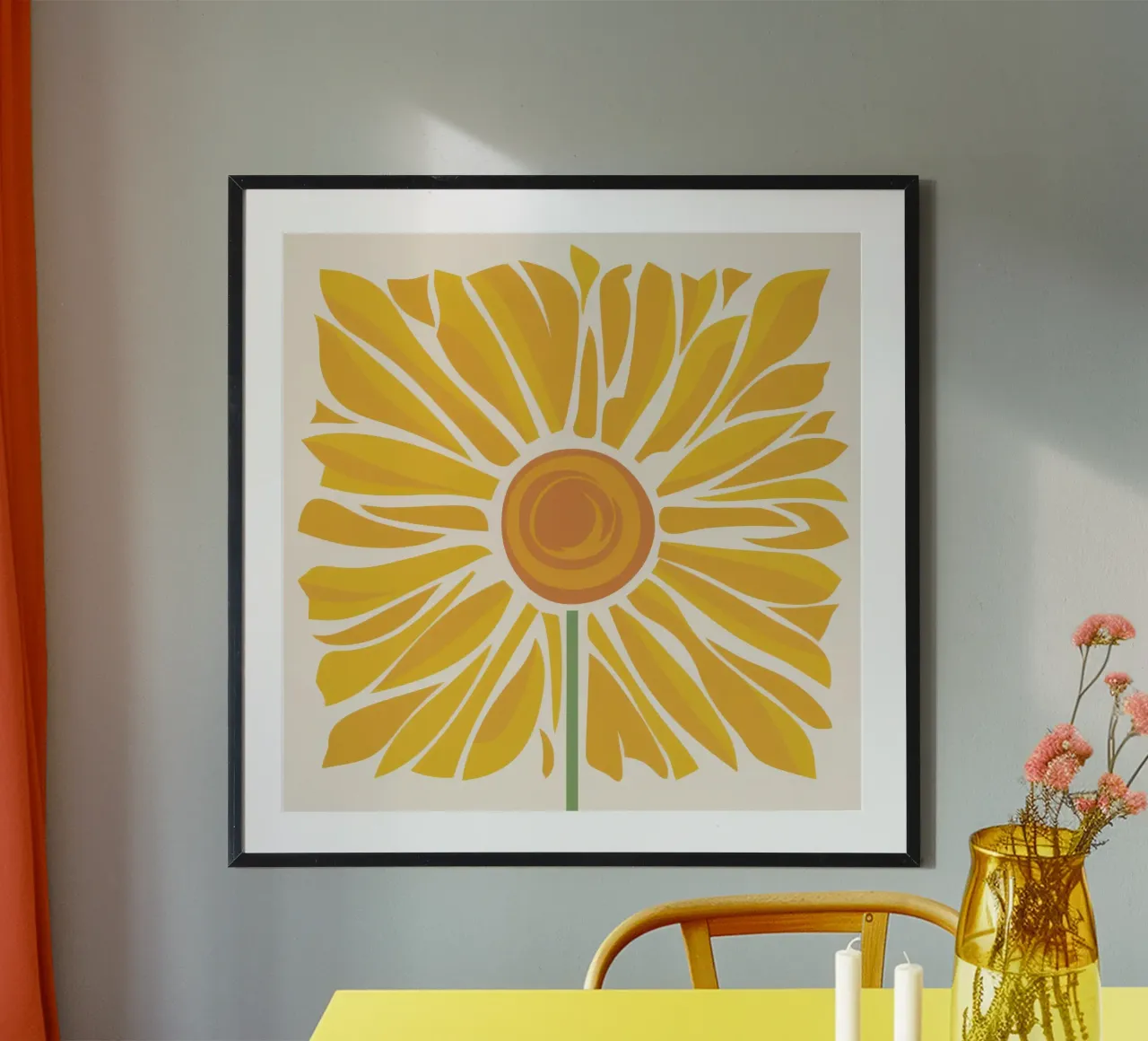 Radiosità del girasole dorato poster con telaio in plastica da Bring Haven