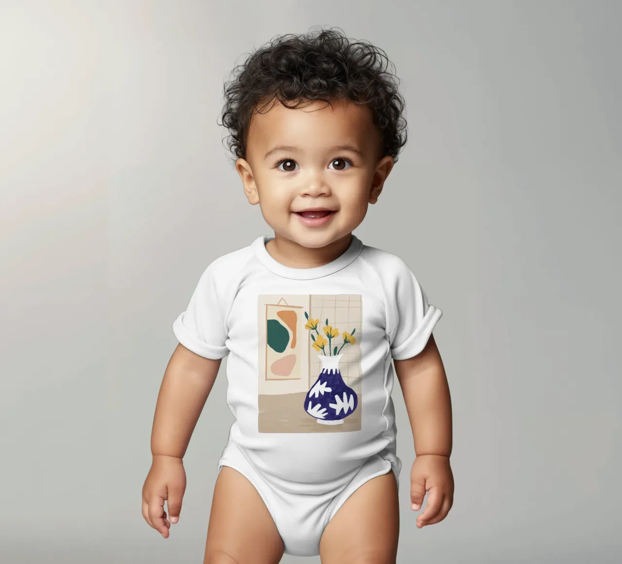 Narcisi in vaso blu body neonato maniche corte da Veil Maya