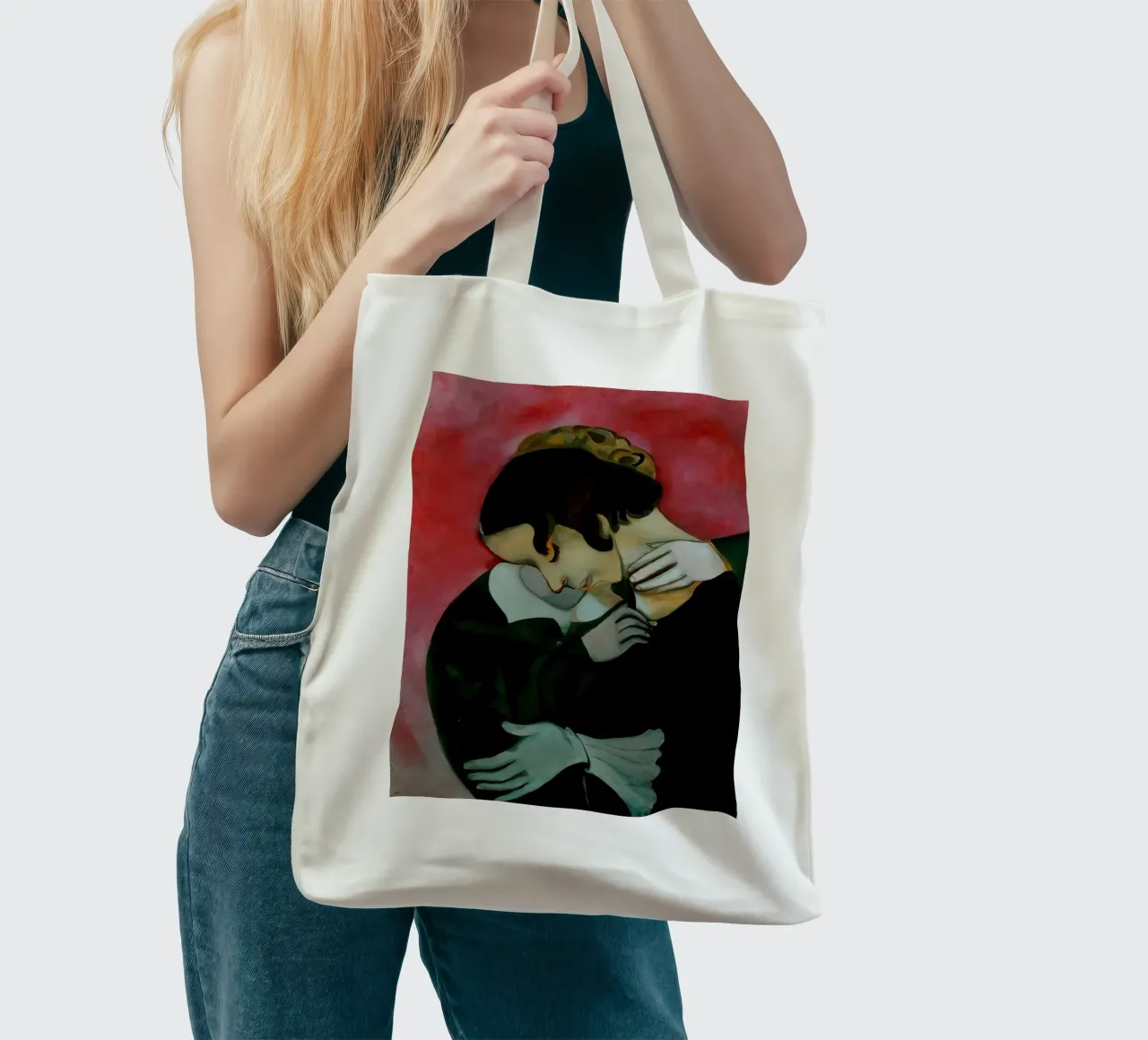 Marc Chagall Amanti in rosa borsa in juta da MC Exhebition