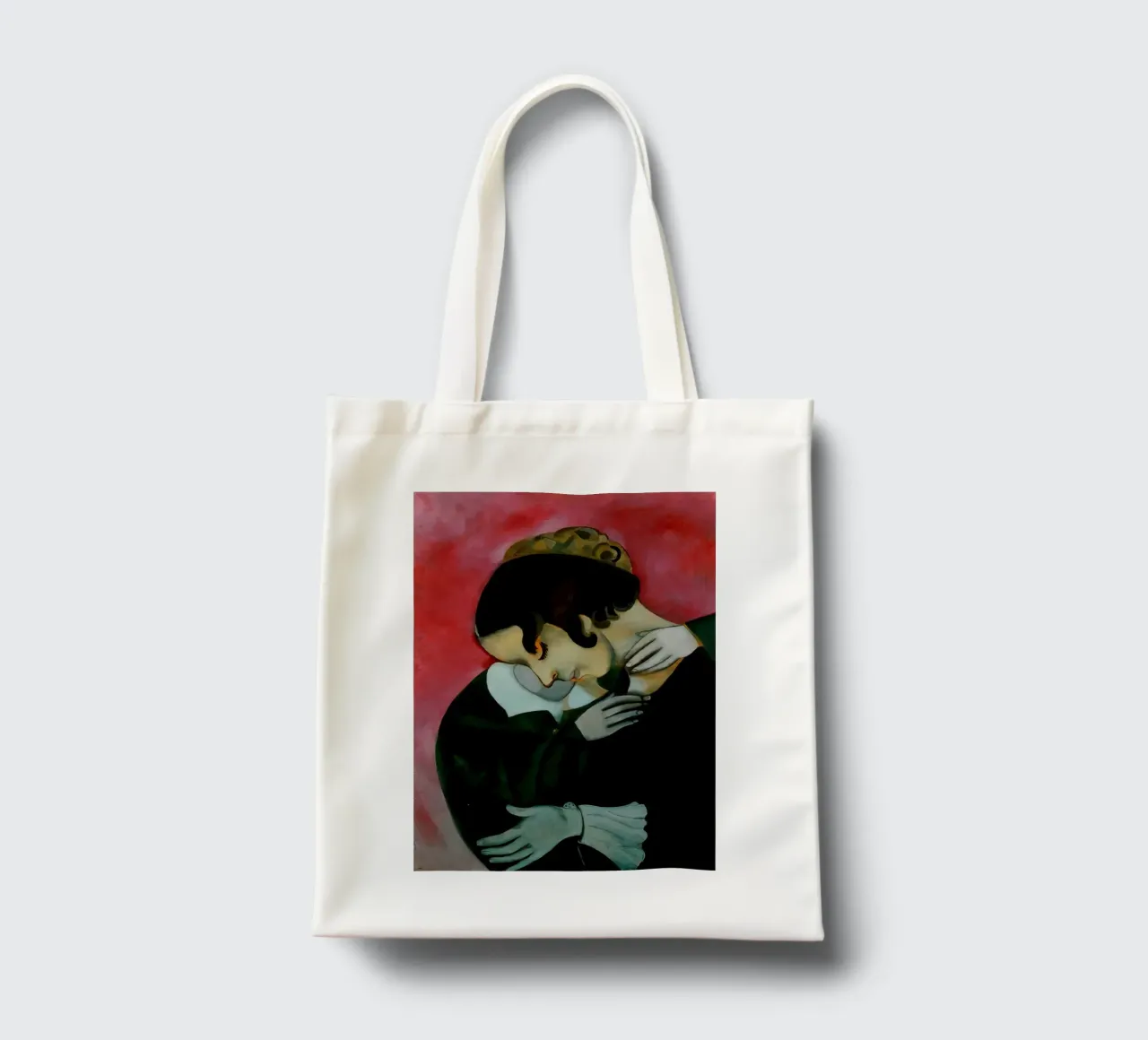 Marc Chagall Amanti in rosa borsa in juta da MC Exhebition