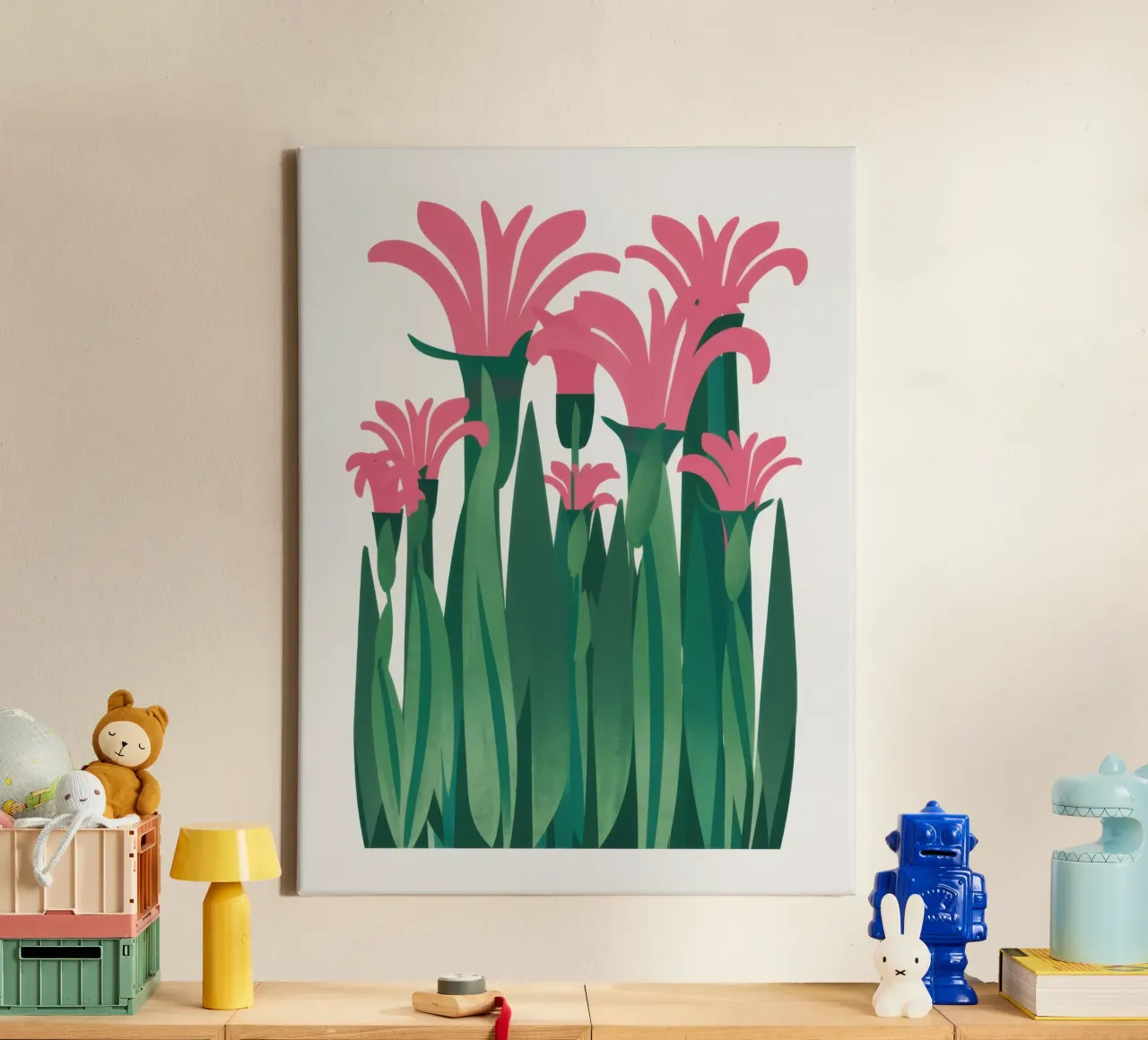 Pink Lily Elegance canvas with Floater frame by Solar Paint