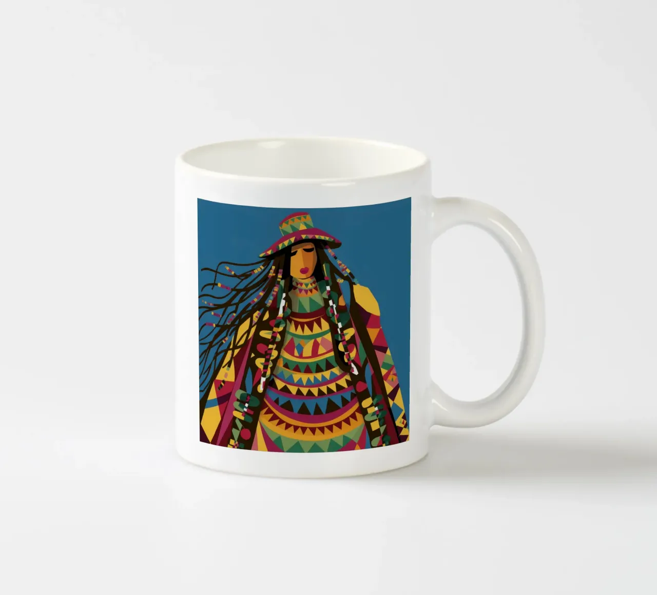 Kaleidoscopic Cultural Portrait ceramic mug by Prism Ritual