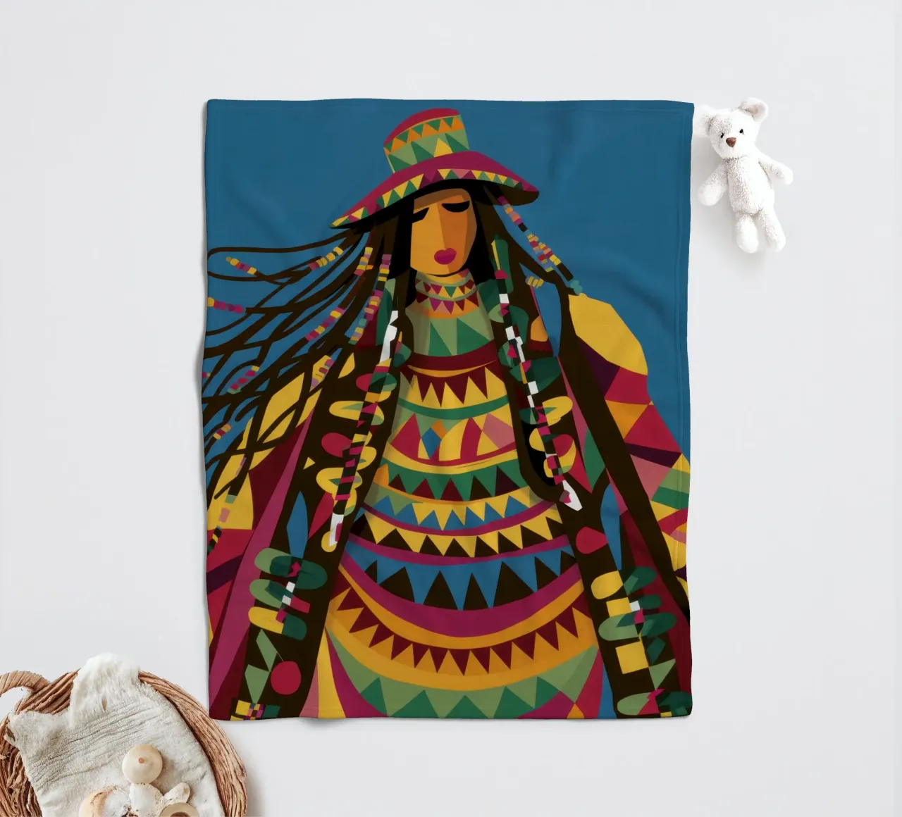 Kaleidoscopic Cultural Portrait fleece blanket by Prism Ritual