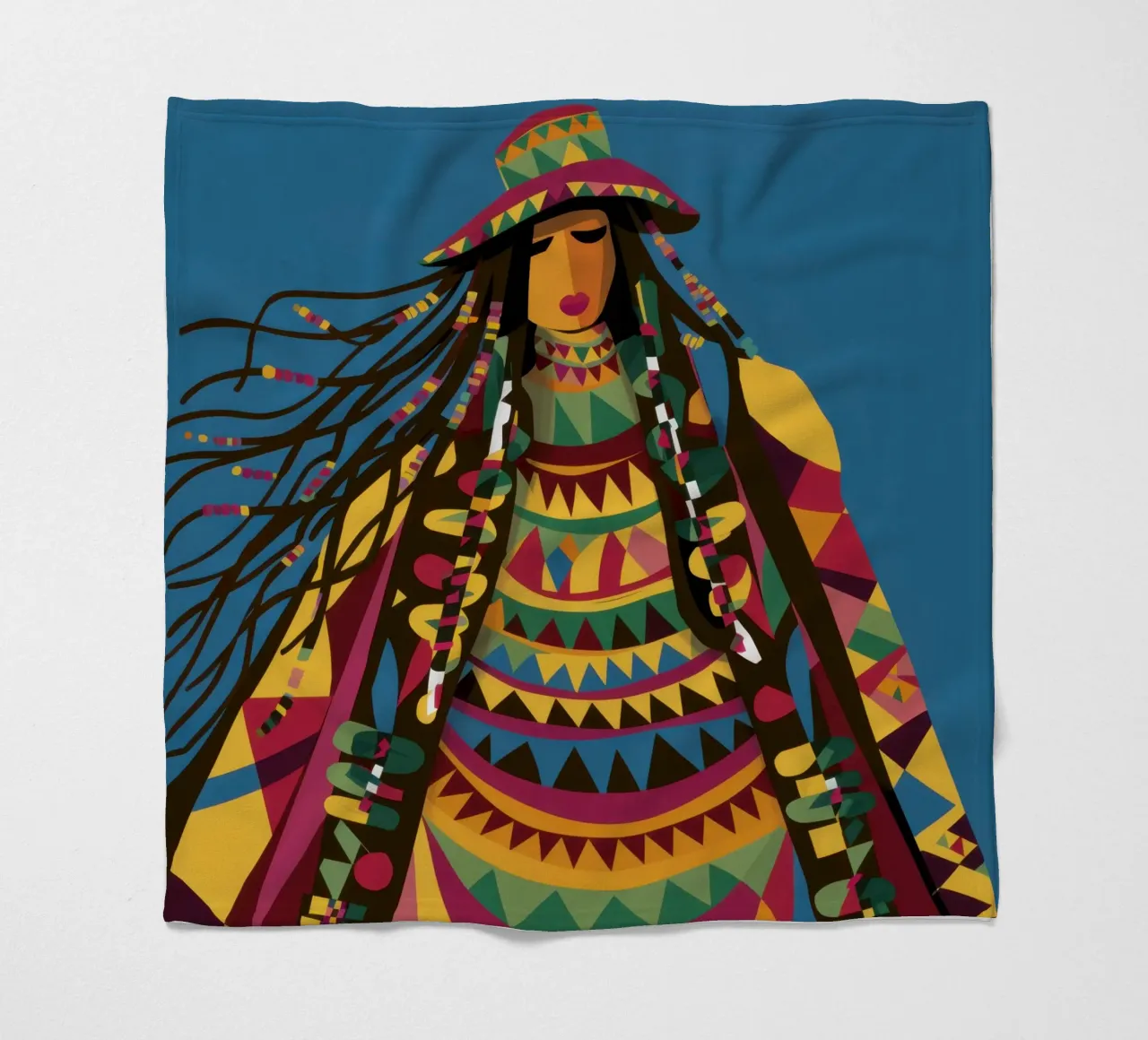 Kaleidoscopic Cultural Portrait fleece blanket by Prism Ritual