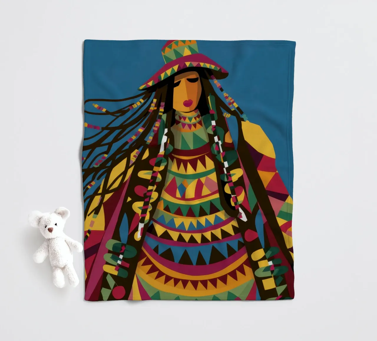 Kaleidoscopic Cultural Portrait fleece blanket by Prism Ritual
