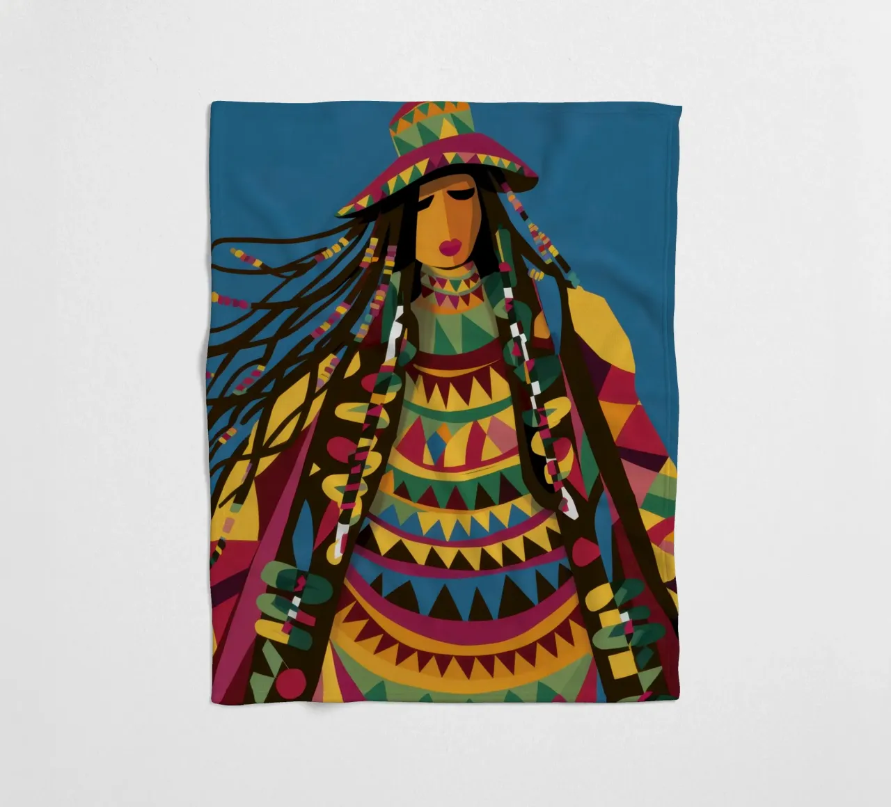 Kaleidoscopic Cultural Portrait fleece blanket by Prism Ritual