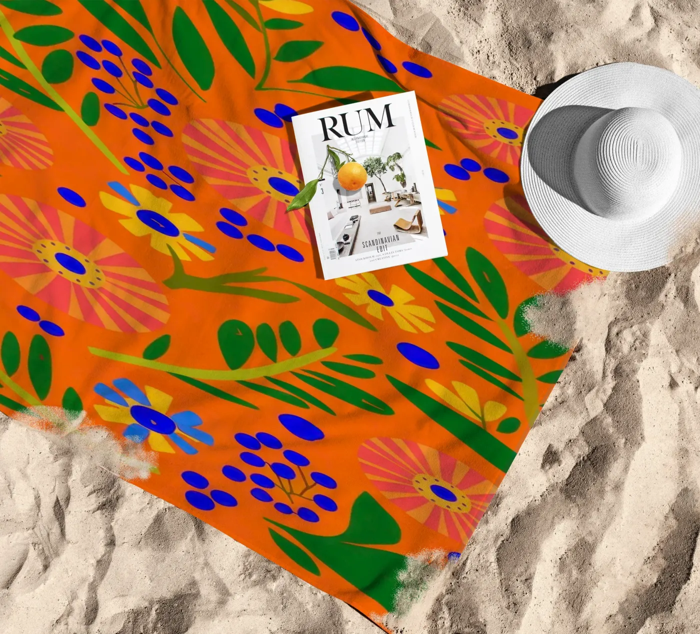Orange Grove Pattern beach towel by Solar Paint