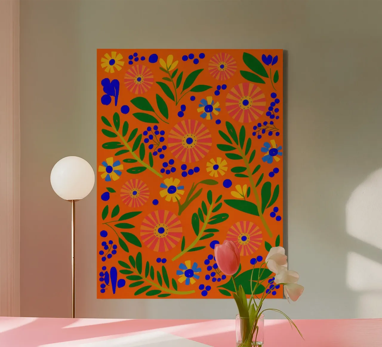 Orange Grove Pattern canvas with Floater frame by Solar Paint