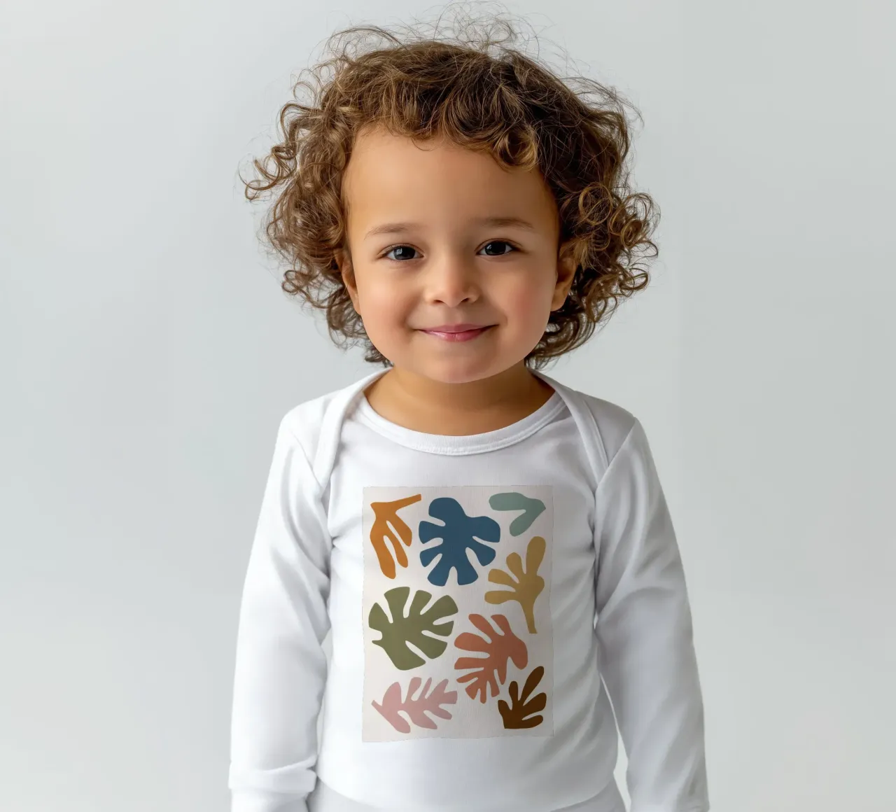 Earthy Botanical Cutouts long-sleeve baby romper by Veil Maya