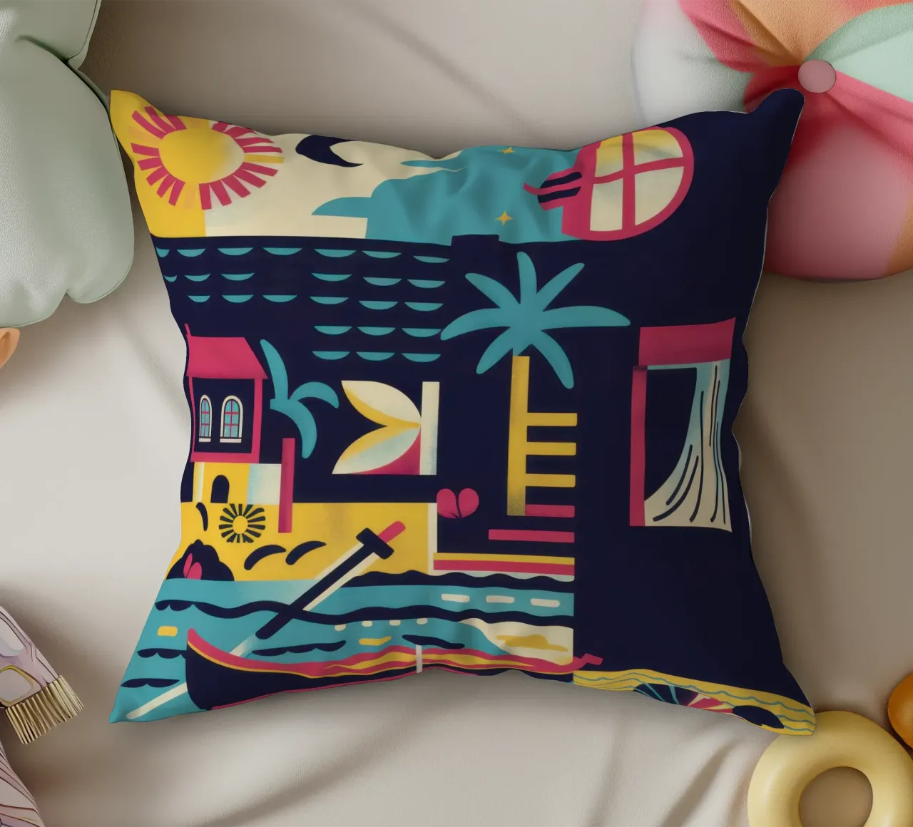 Nocturnal Geometric Harbor decorative cushion by Prism Ritual
