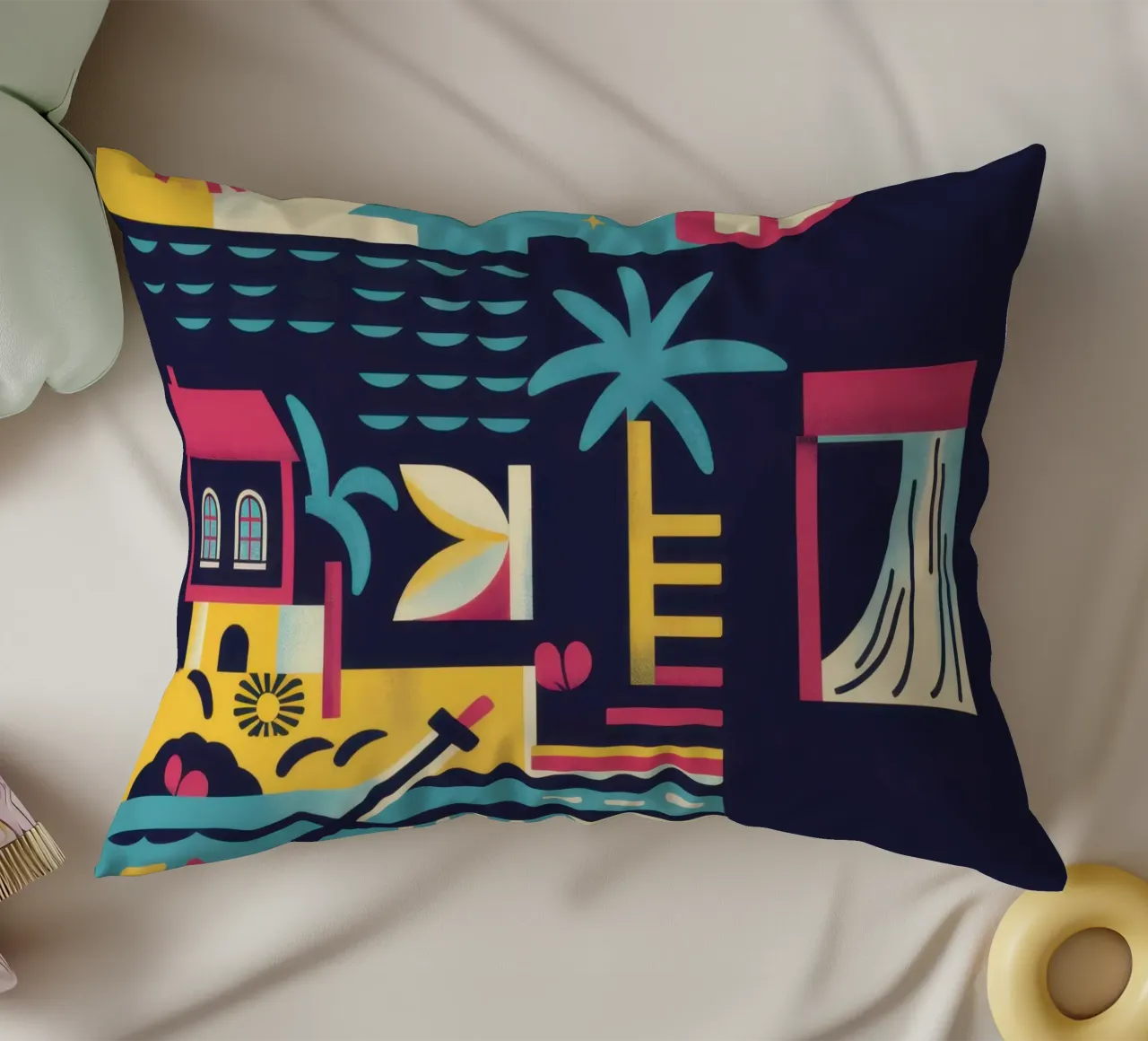 Nocturnal Geometric Harbor decorative cushion by Prism Ritual